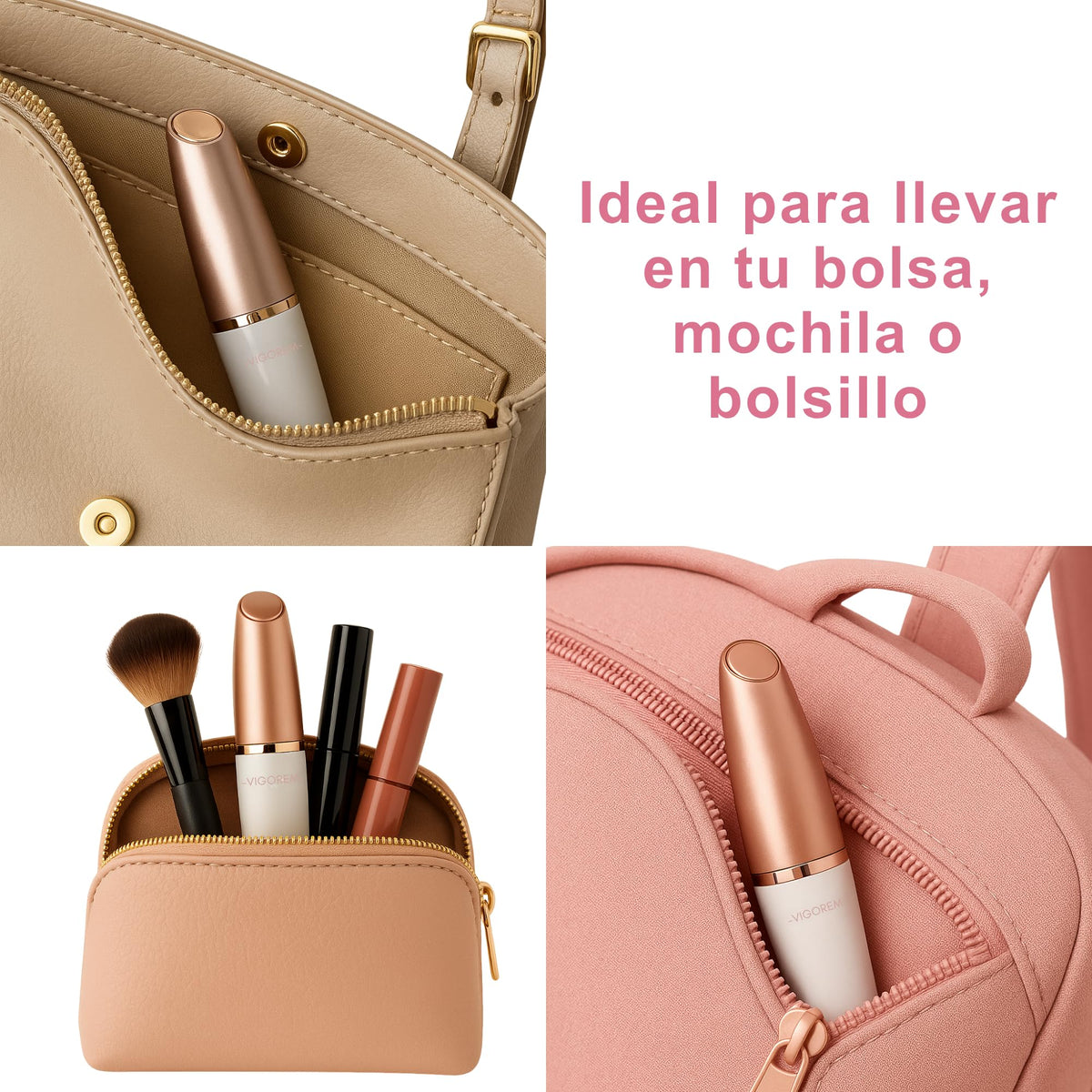 VIGOREM Depiladora Facial Mujer con Luz LED y Cabezal Ergonómico – Removedor Indoloro de Vello Recargable USB, Motor 5W – Depiladora Eléctrica para Labio Superior, Barbilla, Mejillas, Piernas y Brazos