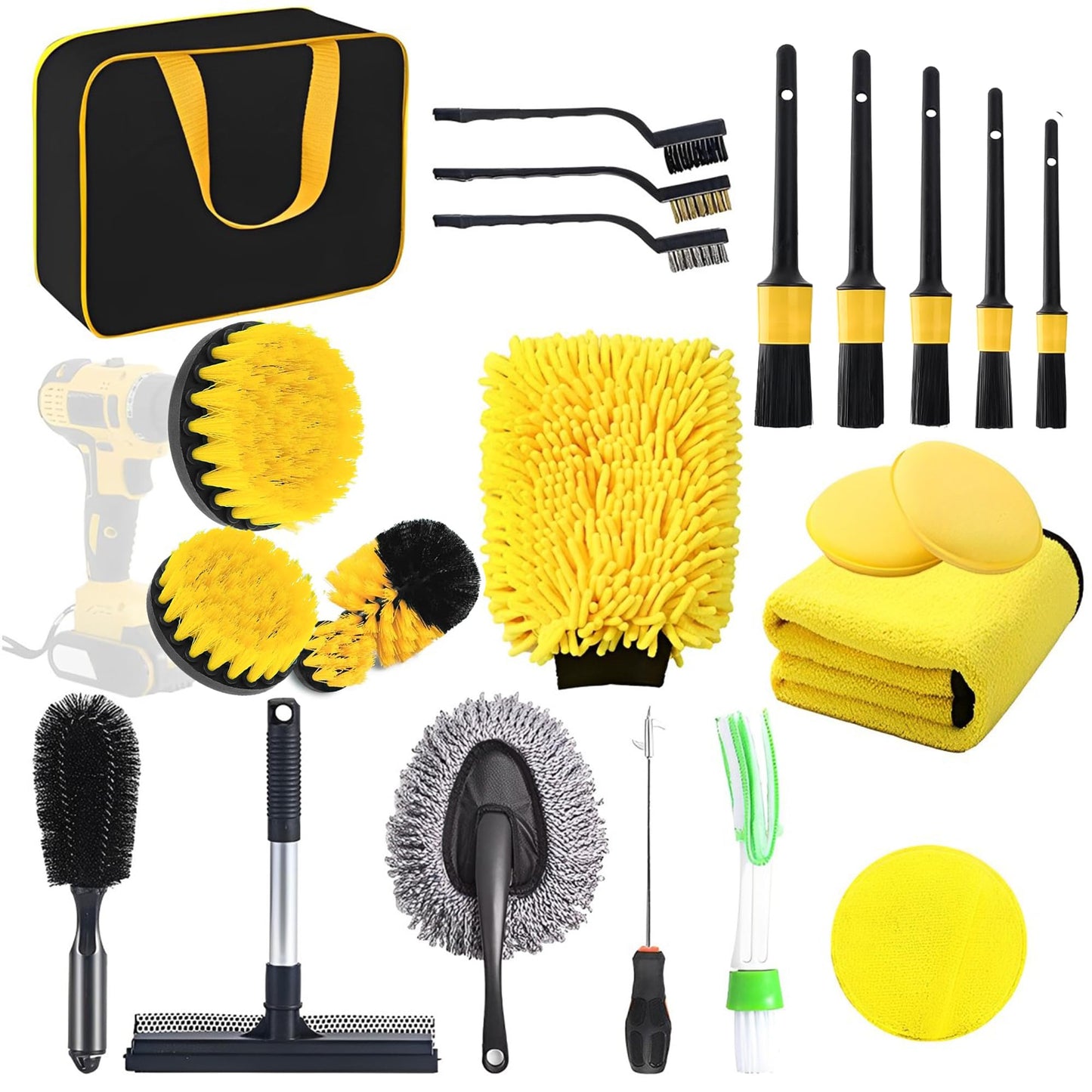 Juego de Cepillos RONLADO Negro para Limpieza de Coches y Detallado para Hombre