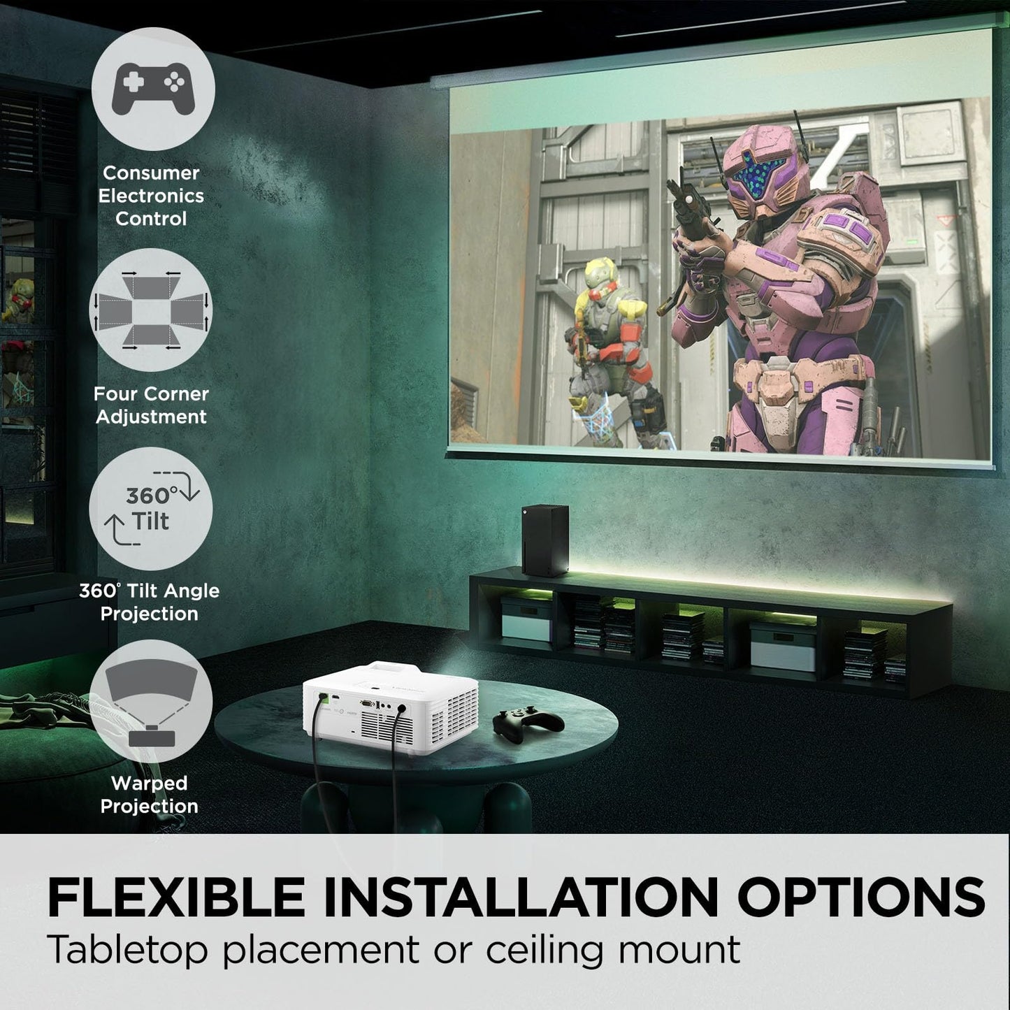 ViewSonic LX700-4K UHD 3500 lúmenes Proyector láser diseñado para Xbox con Tiempo de Respuesta de 4.2 ms, frecuencia de actualización de 240 Hz, Zoom óptico de 1.36x, HDMI Dual y Soporte HDR/HLD