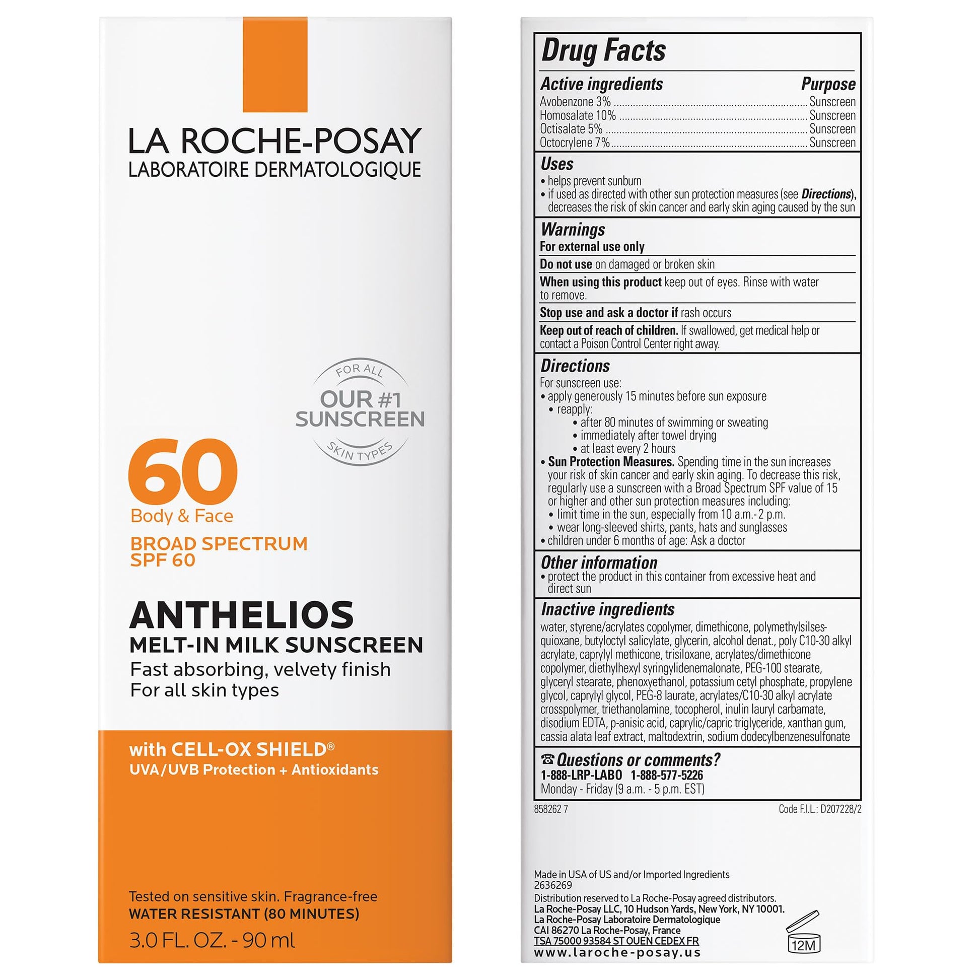 La Roche-Posay - Leche solar Melt-In de Anthelios, SPF 60, 3 onzas líquidas