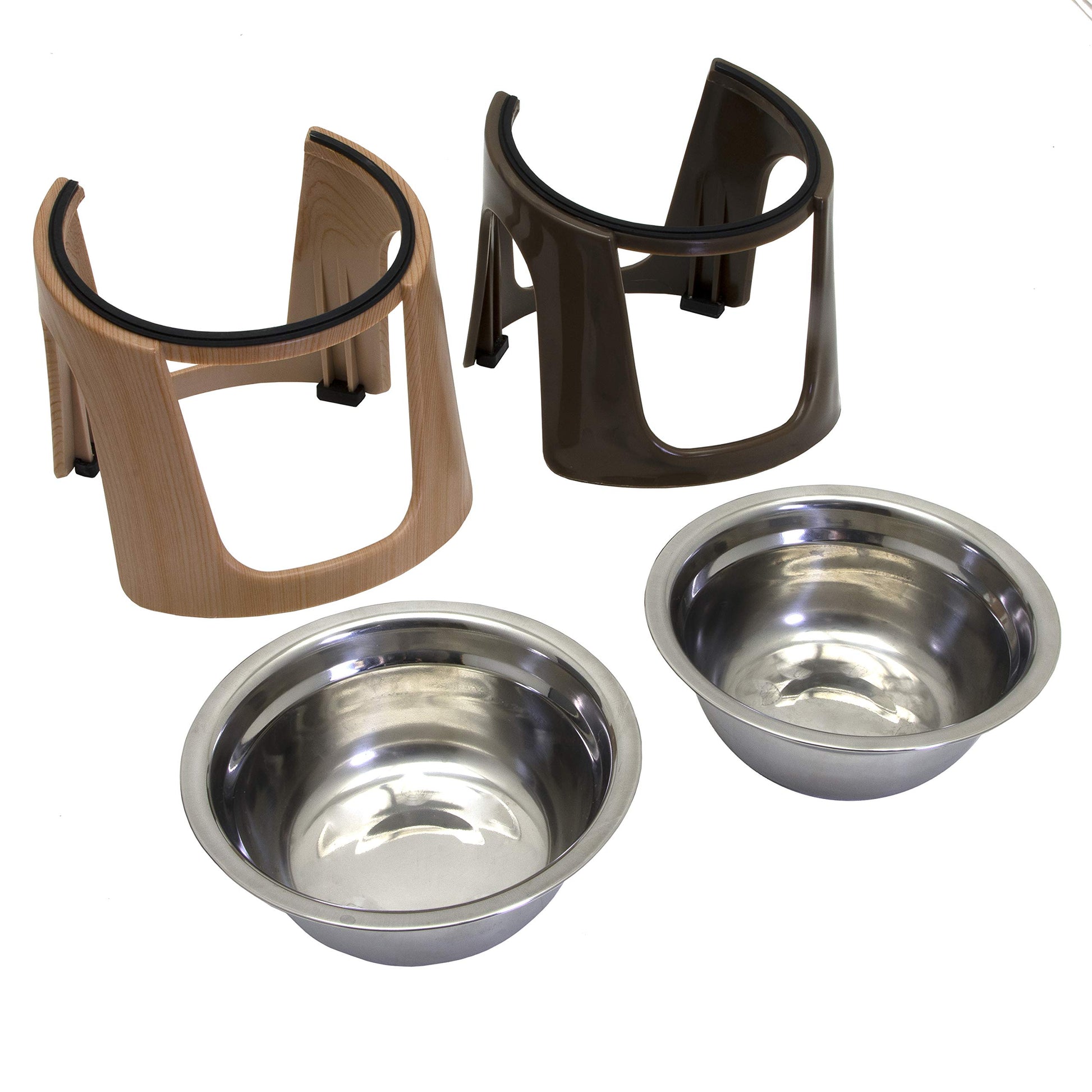 Kit de cuencos y alfombrilla para mascotas SPORT Pet – Cuenco para mascotas para perros, gatos y mascotas, tazón de alimentación lenta, cuencos elevados de acero inoxidable, marrón (CM-10084)