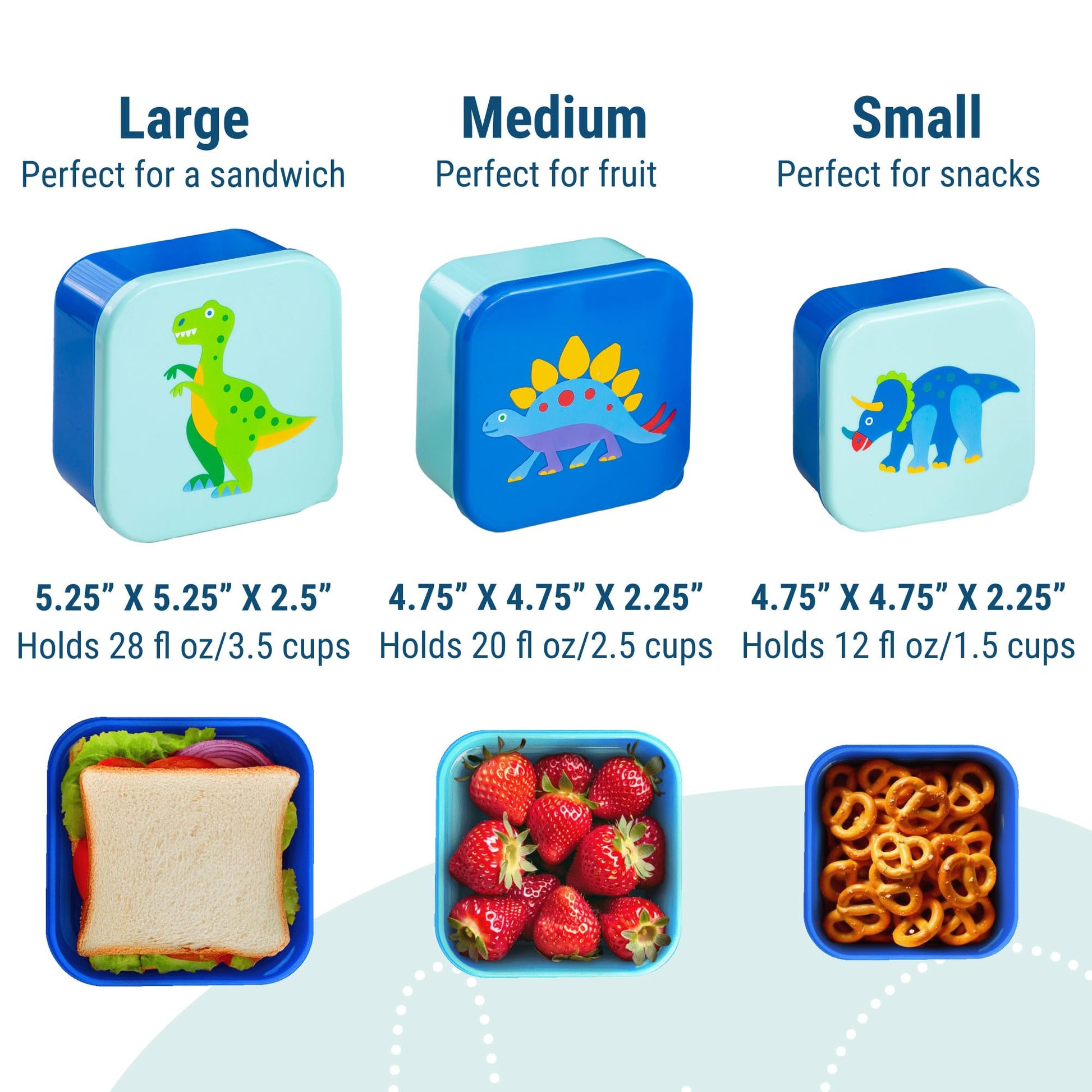 Wildkin - Recipientes de comida para niños, apilables, herméticos y aptos para lavaplatos, juego de 3 unidades - Dinosaur Land