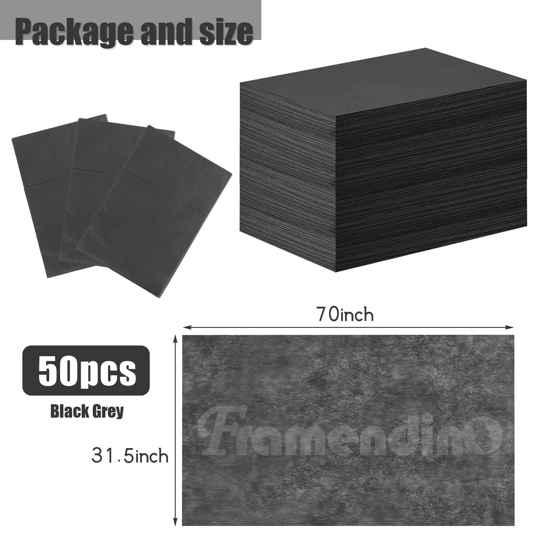 Framendino, paquete de 50 sábanas desechables de masaje negro, gris, impermeable, tela no tejida, transpirable, para silla de salón, hotel, camas de pestañas