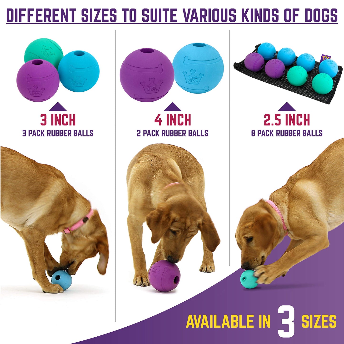 Chew King Fetch Balls - Juguete de Goma Natural Extremadamente Duradero de 4 Pulgadas, Paquete de 2 (CM-10031-CS01)