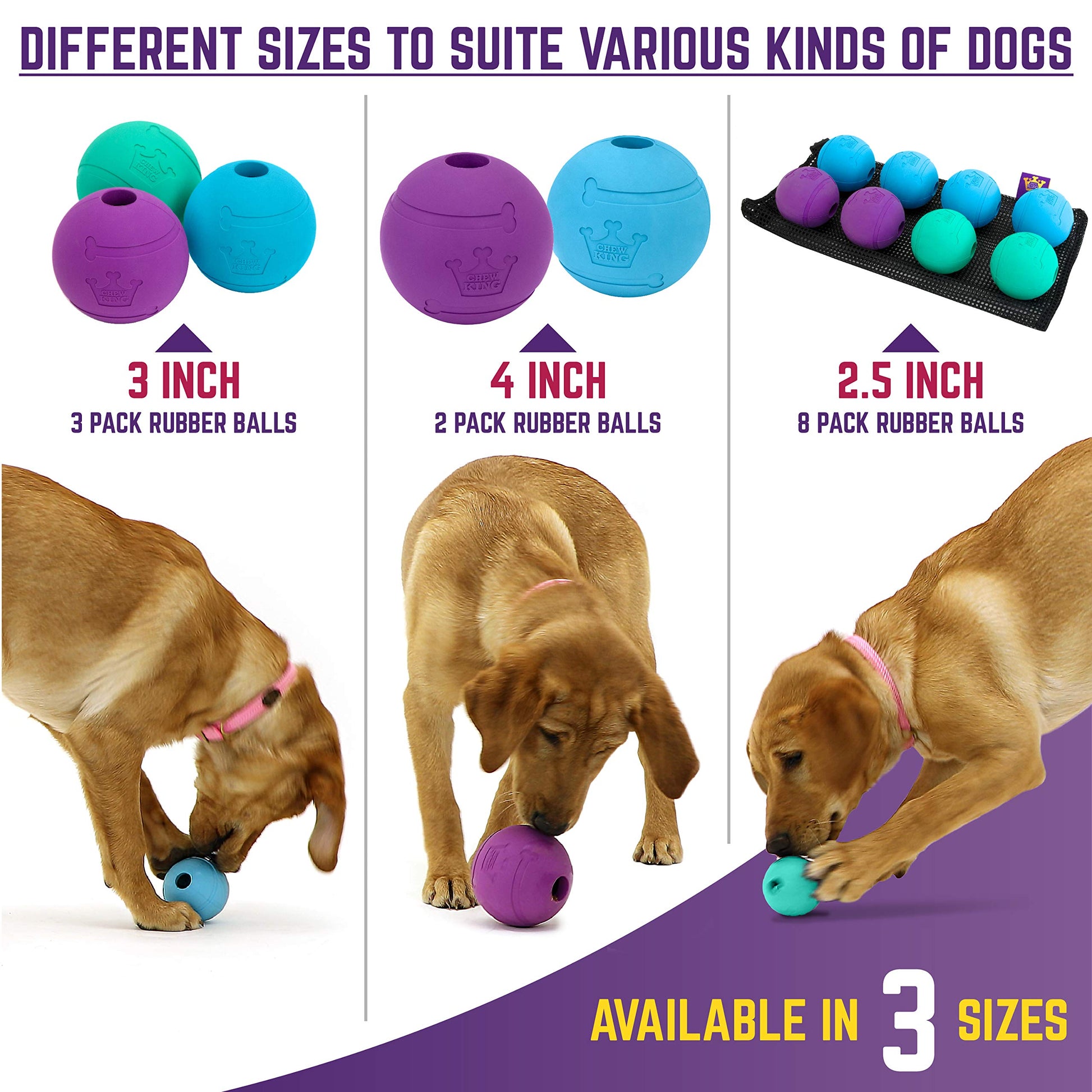 Chew King Fetch Balls - Juguete de Goma Natural Extremadamente Duradero de 4 Pulgadas, Paquete de 2 (CM-10031-CS01)