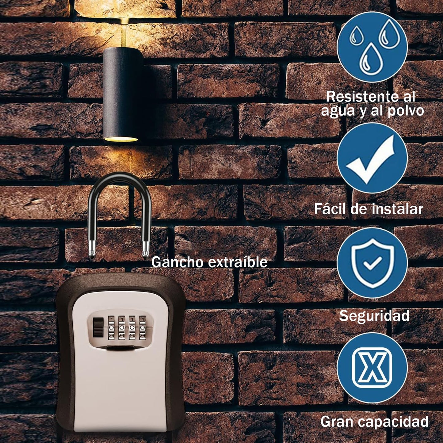 Caja de Llaves Aleación con Gancho,Caja Fuerte De Almacenamiento con Candado de Combinación Montada Pared para Llaves,Adecuado para Hogar,Oficina,Almacenamiento de Llaves de Repuesto (Gris)