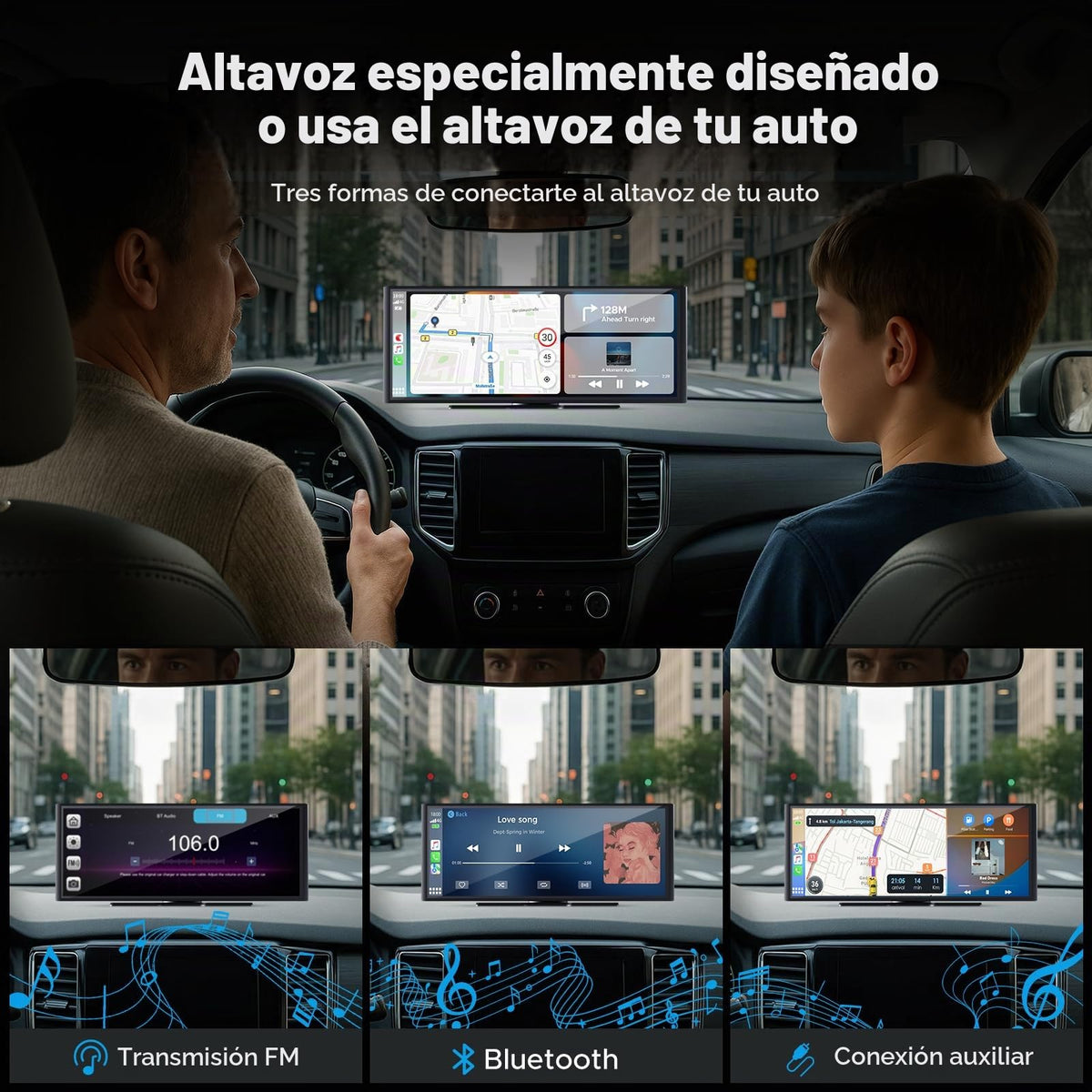 Visualización Carplay Volam 9.26 Pulgadas Negro con Cámara de Salpicadero 4K Compatible con Apple Carplay y Android Auto