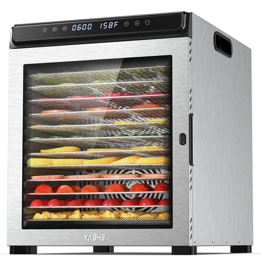 Máquina Deshidratadora de Alimentos YASHE Acero Inoxidable 12 Secadoras con Temporizador y Control de Temperatura