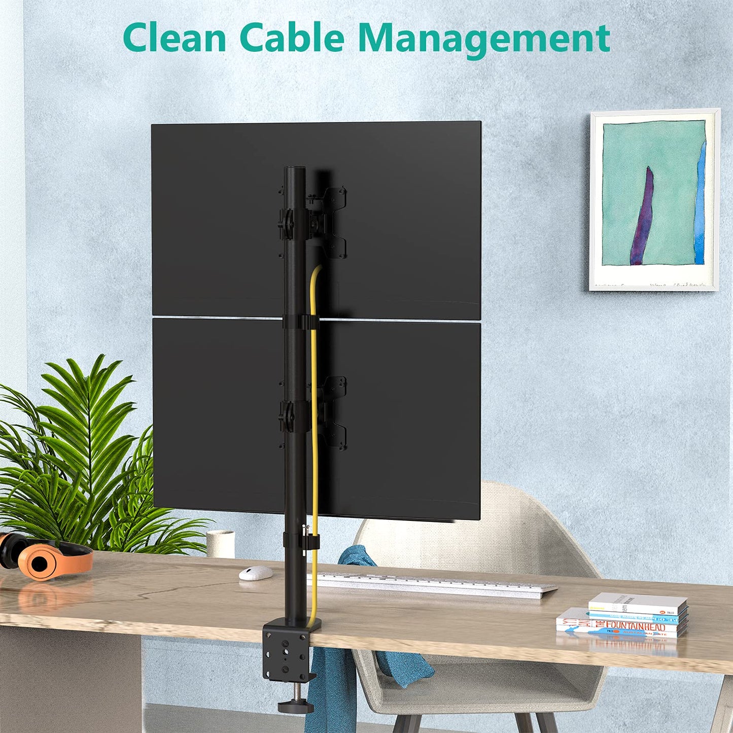 Soporte de Computadora WALI Negro de Monitor Dual para Pantallas de hasta 27 Pulgadas con Base de Ojal Opcional
