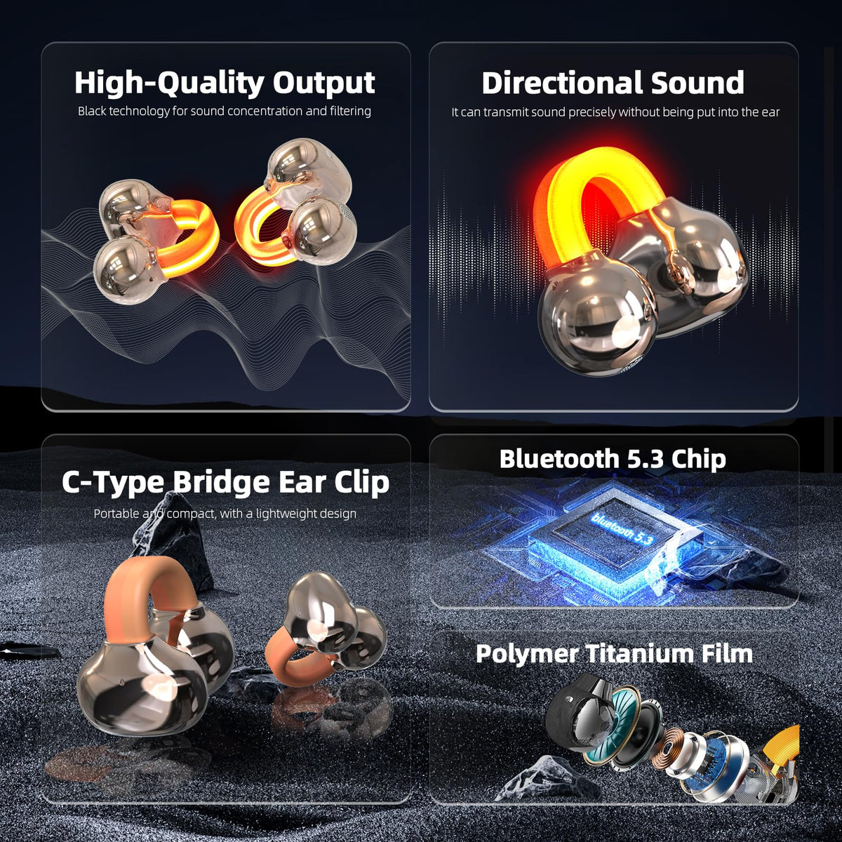 Auriculares Bluetooth xzqioue Brillantes con Clip Negro con Micrófono y 20 Horas de Juego para Deportes Nocturnos y Fiestas