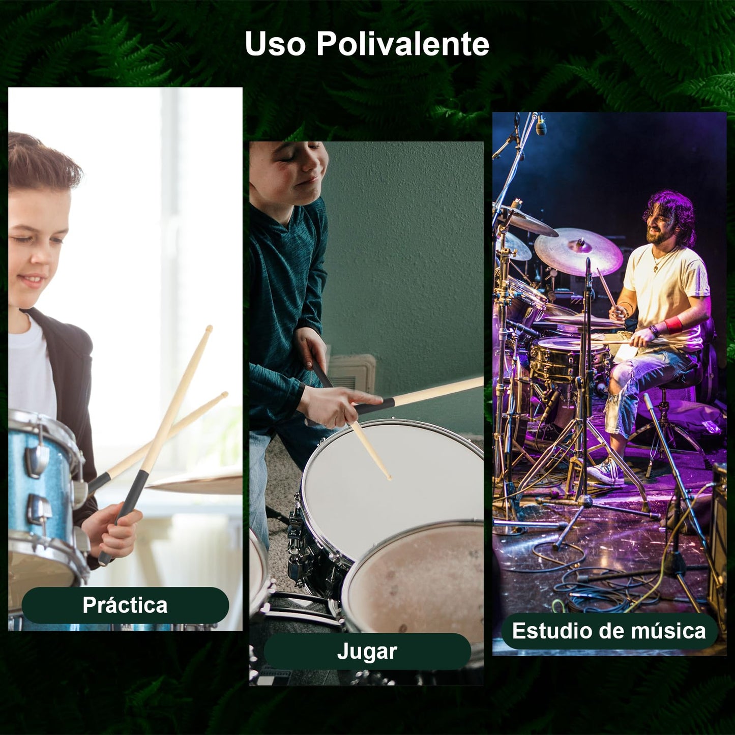 2 Pairs Baquetas Bateria,Profesionales Baquetas de Arce 5A,Juego de Baquetas Electronica,4 Piezas Antideslizantes Con Bolsa Almacenamiento,Accesorios Percusión,Adecuado Adultos Estudiantes