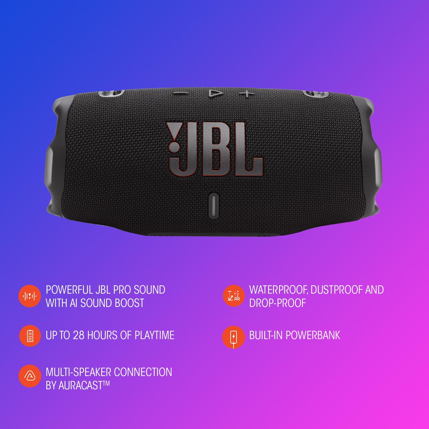 JBL Charge 6 Bocina Portátil Bluetooth, Batería Integrada, IP67 función de Carga USB - Rojo