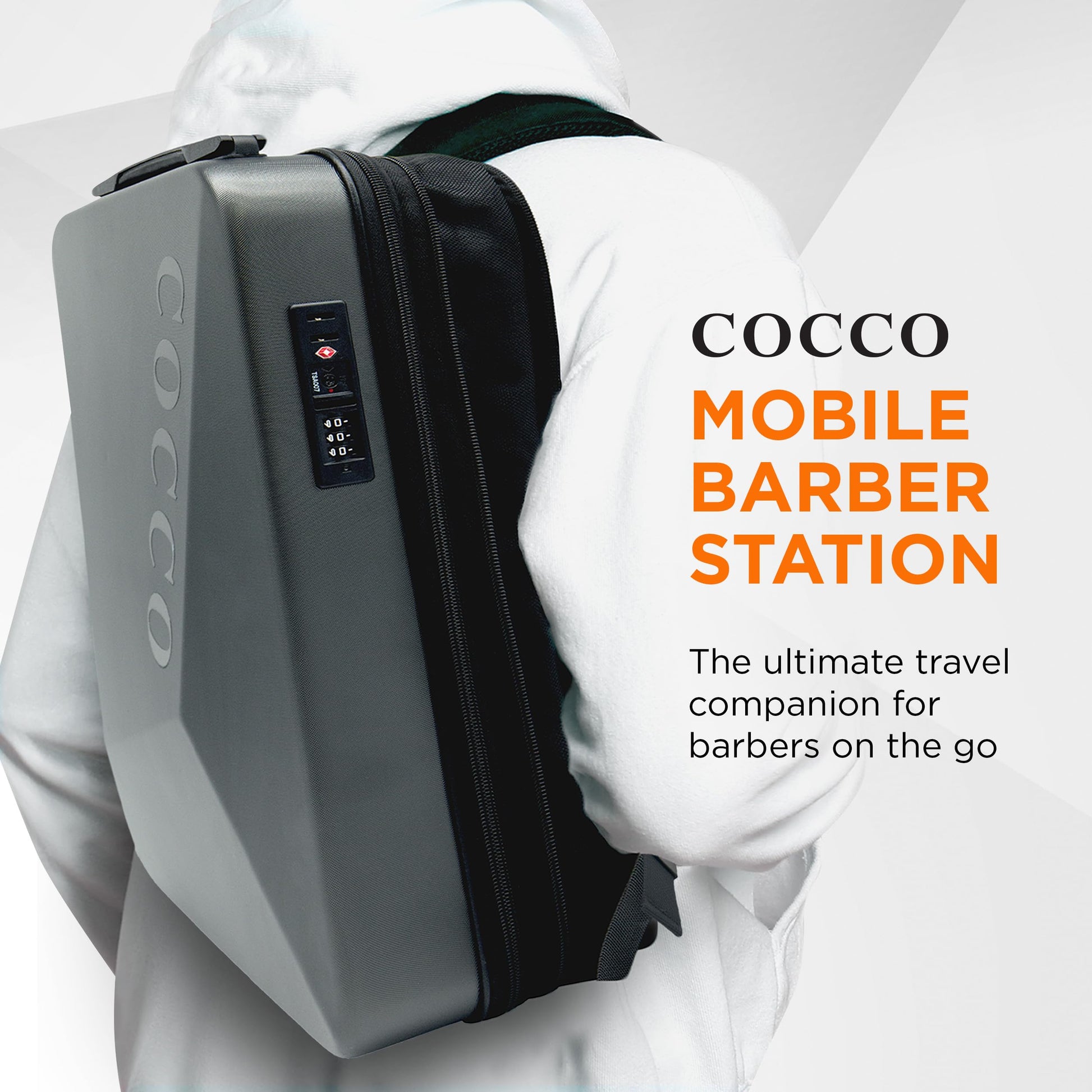 Cocco Mobile Barber Station, mochila de viaje de carcasa dura para barberos, múltiples compartimentos, bloqueo aprobado por la TSA, cargador portátil integrado, Negro -, Mochila de viaje de carcasa