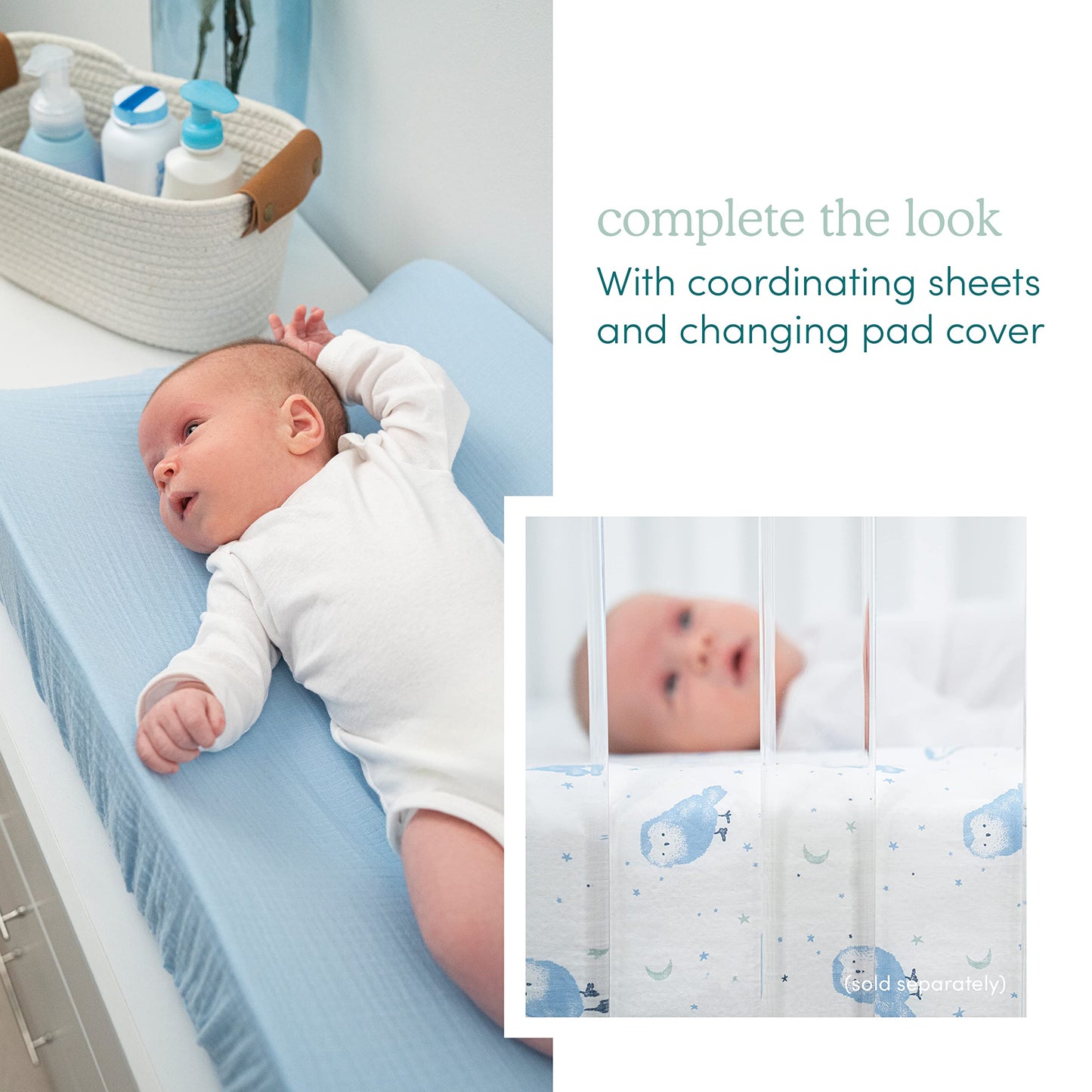 aden + anais Essentials - Juego de ropa de cama de 3 piezas, manta de algodón, sábana para cuna, falda para cuna, hora de soñar