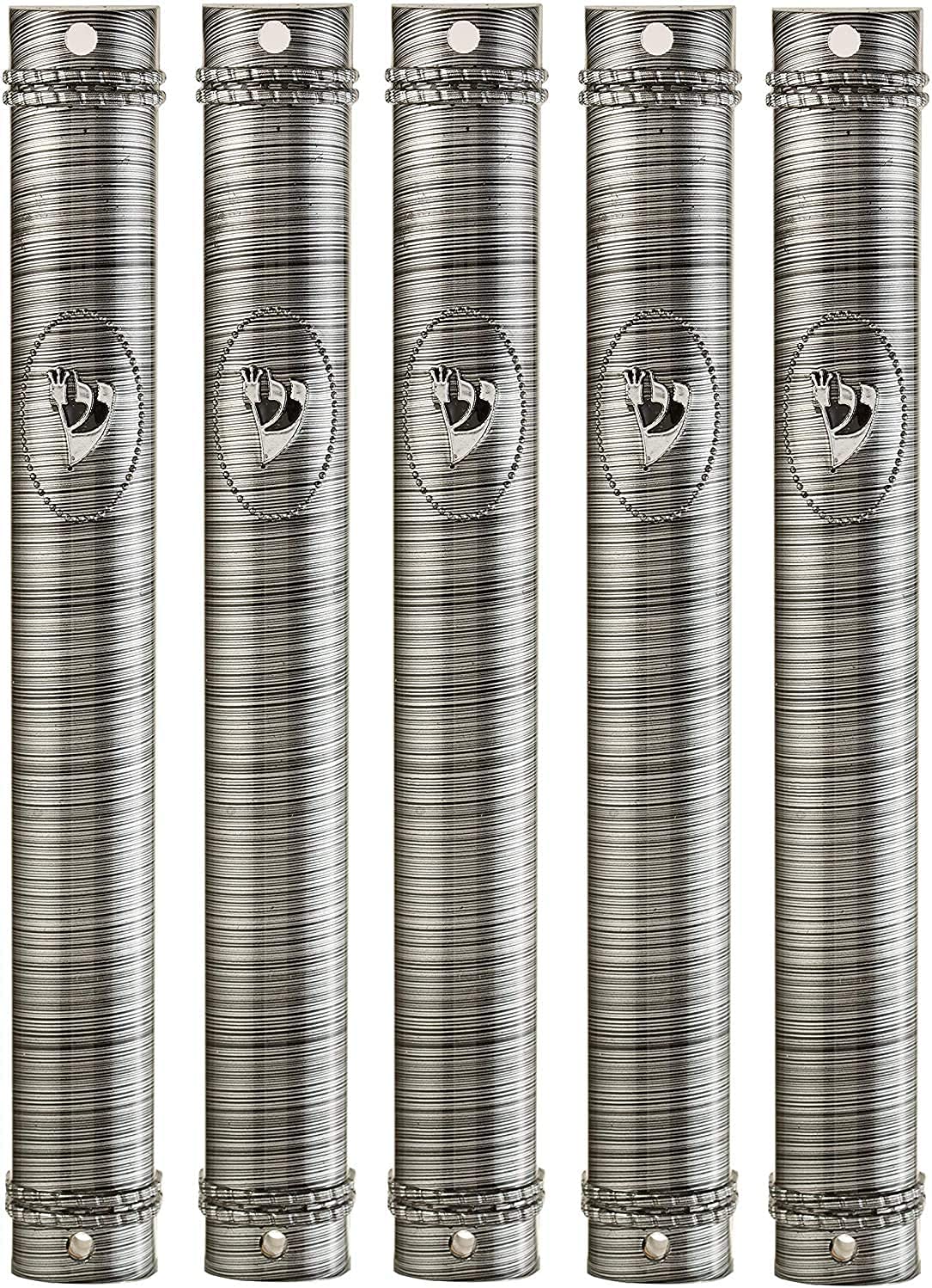 MEZUZAH - Soporte para caja (shidell) (plástico semicircular plateado), 5 unidades (líneas negras y plateadas, 15)