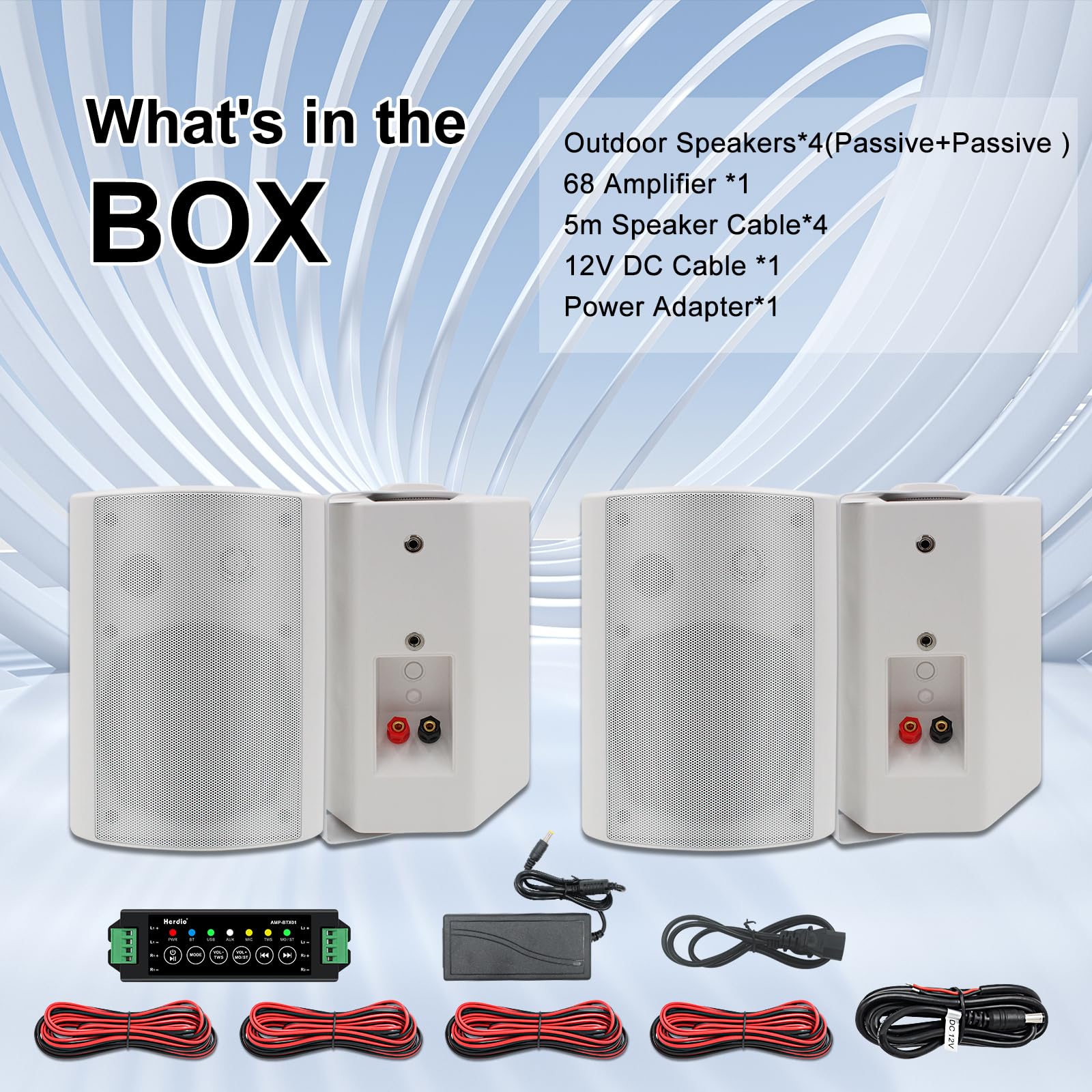 Herdio Bluetooth Bocinas para Exterior, 5.25 Pulgadas 600W Altavoces para Exteriores, Impermeable, Amplificador Superior, Amplia Cobertura De Sonido Estéreo, para Patio, Terraza(4 Altavoces,Blanco)