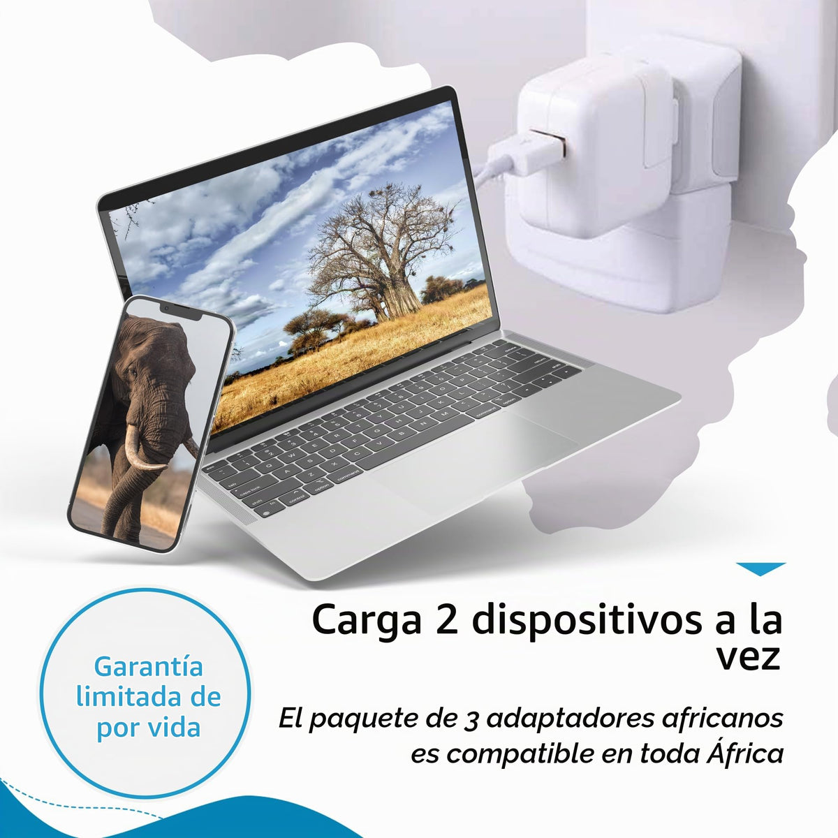 Juego de Adaptadores de Viaje Ceptics Negro 2 en 1 de Estados Unidos a África para Hombre