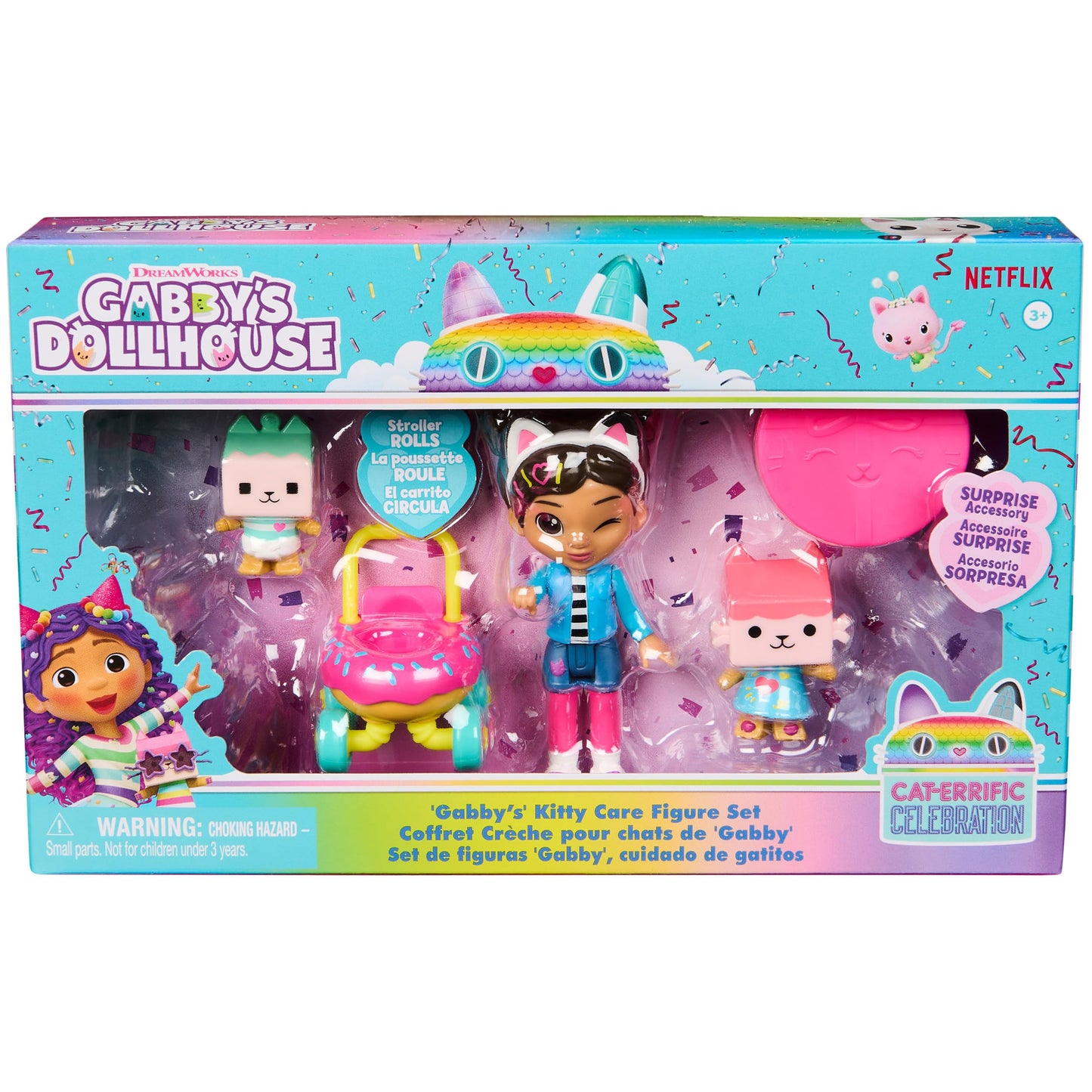 Gabby's Dollhouse, Set de Figuras 'Gabby', Cuidado de Gatitos con Gabby, Bebé Caja y Bebé Caja Benny, Juguetes Sorpresa y Accesorios para la casa de muñecas