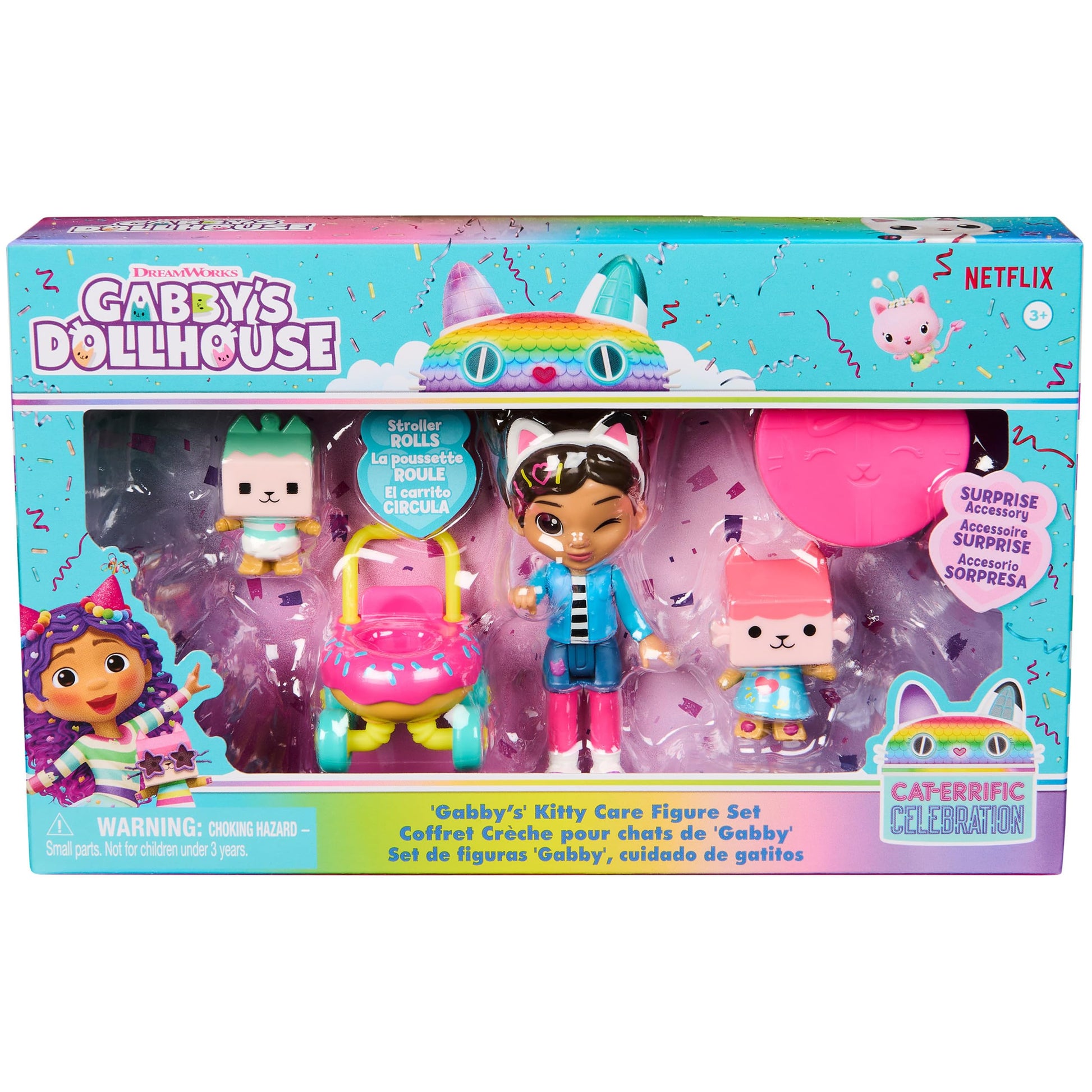 Gabby's Dollhouse, Set de Figuras 'Gabby', Cuidado de Gatitos con Gabby, Bebé Caja y Bebé Caja Benny, Juguetes Sorpresa y Accesorios para la casa de muñecas