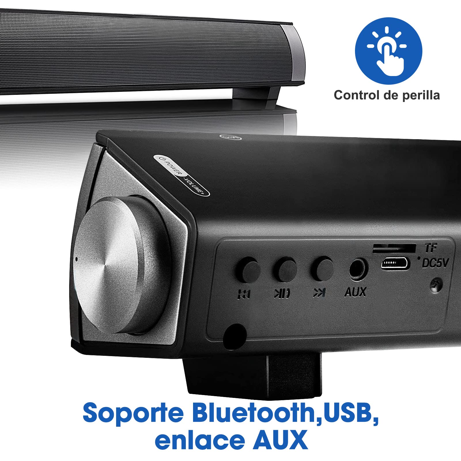 Reproductor Bluetooth,Altavoz Inalámbrico Bluetooth, con Conexión AUX/TF Sonido Envolvente Estéreo de 360, Reproducción Manos Libres, ,Minisistema de Audio para TV,Altavoces de Cine en Casa (Plata)