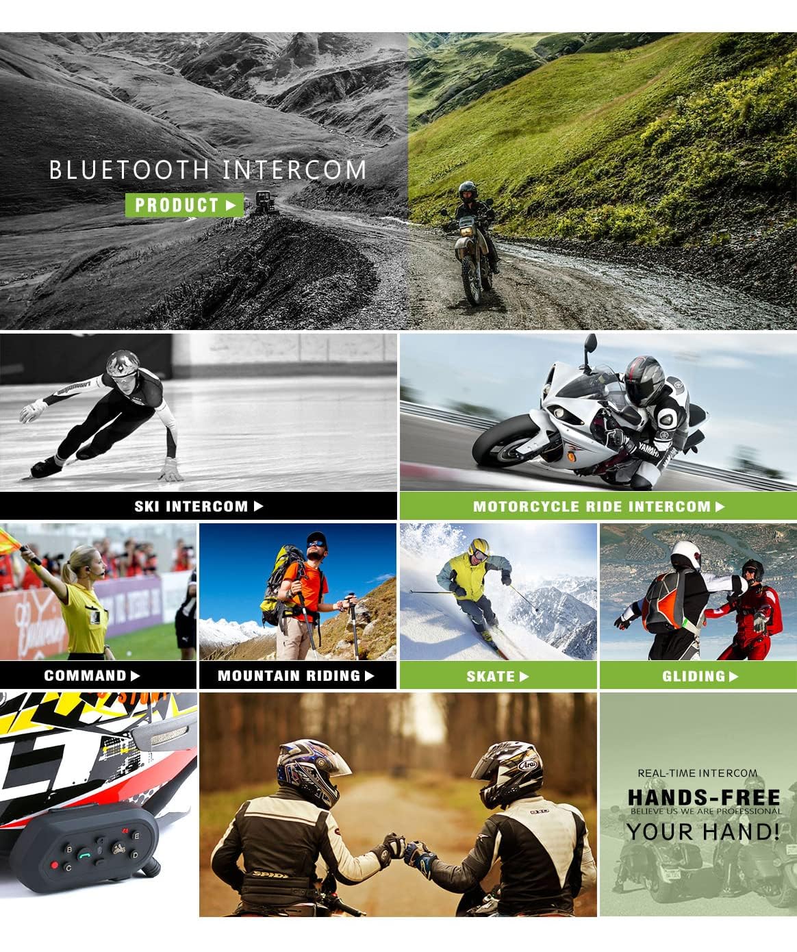Keenso 2 Juegos Ejeas V6 Pro Intercomunicador de Motos,Gama Comunicación Intercom de 1200m, Intercomunicador Casco Moto