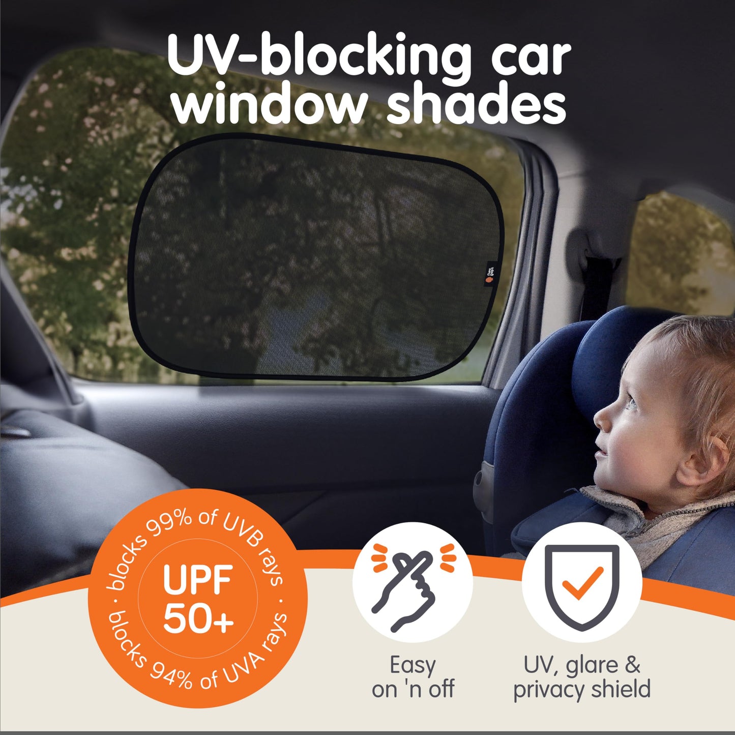 Onco Baby - Juego de cortinas para espejo de coche y ventana de coche (18.9 x 12 pulgadas), visualización UPF 50+, espejo de coche 100% a prueba de roturas para bebé, pantallas universales y espejo