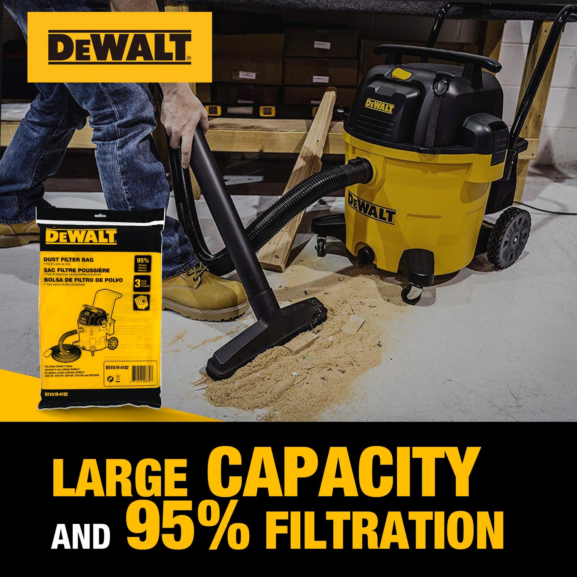DEWALT DXVA19-4102, bolsa de filtro compatible con DXV12P DXV14P DXV16PA DXV16S