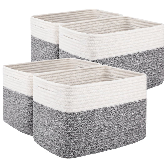 OIAHOMY - Paquete de 4 cestas de almacenamiento, 13 x 9 x 7.8 pulgadas, cestas de cuerda de algodón para estantes, organizador de clóset para recámara y sala de estar, contenedores decorativos suaves