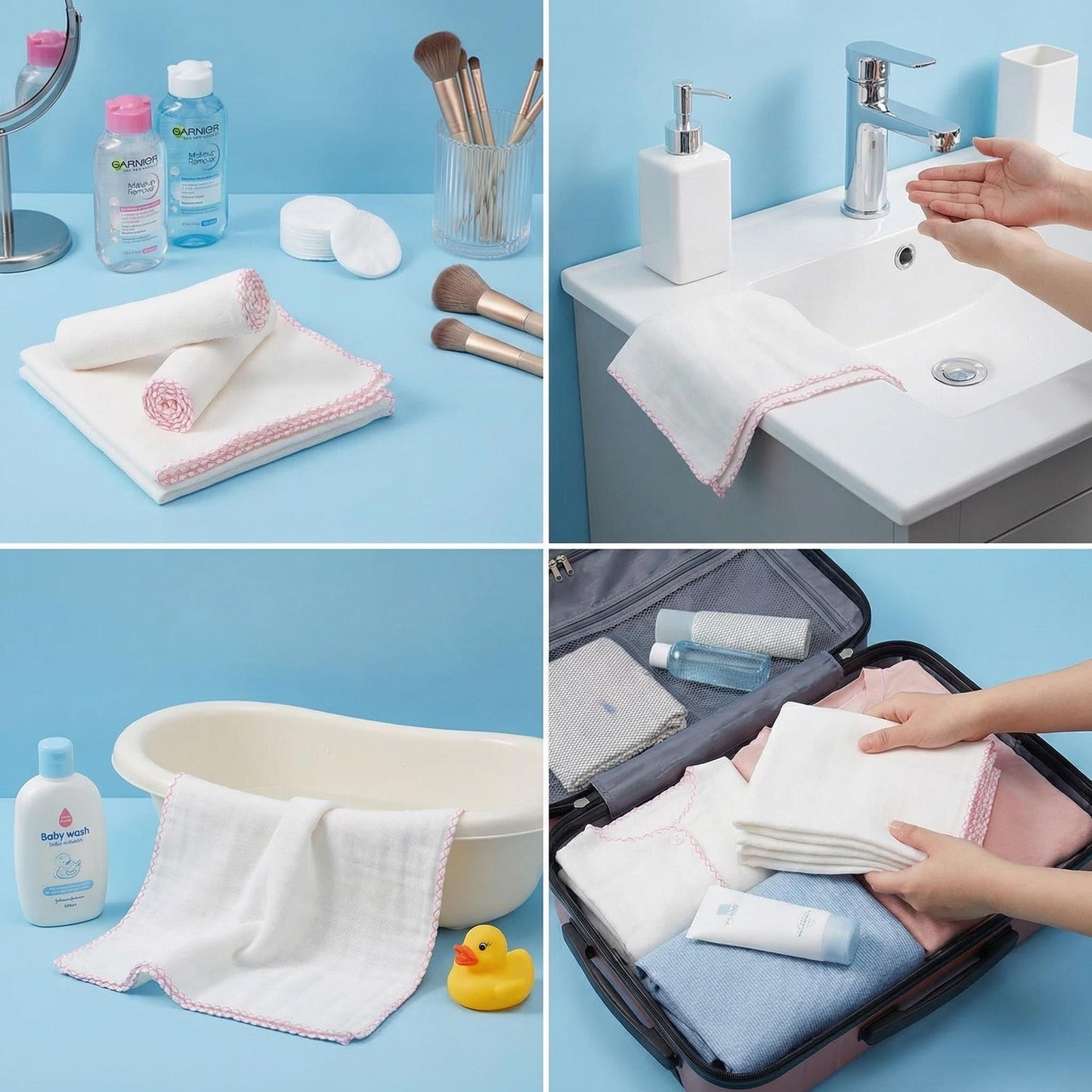 Yaosan- Paños de muselina suaves para el rostro, paños de limpieza facial de algodón puro, limpiadores de pulido reutilizables, paquete de 10