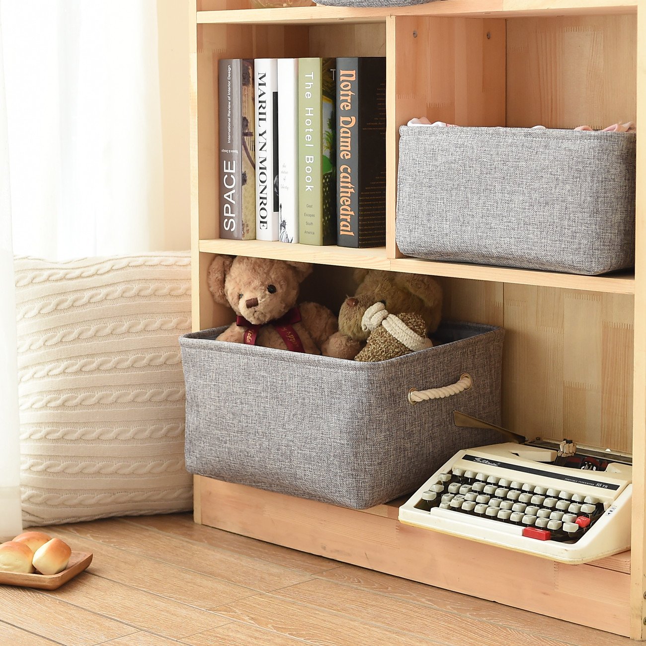 TheWarmHome Cestas de Almacenamiento Grandes, Paquete de 2 Cubos de Almacenamiento de Tela Gris para Mesa de Cambio Guardería Sala de Estar Cuarto de Niños Sala de Juegos Juguetes, Cestas de