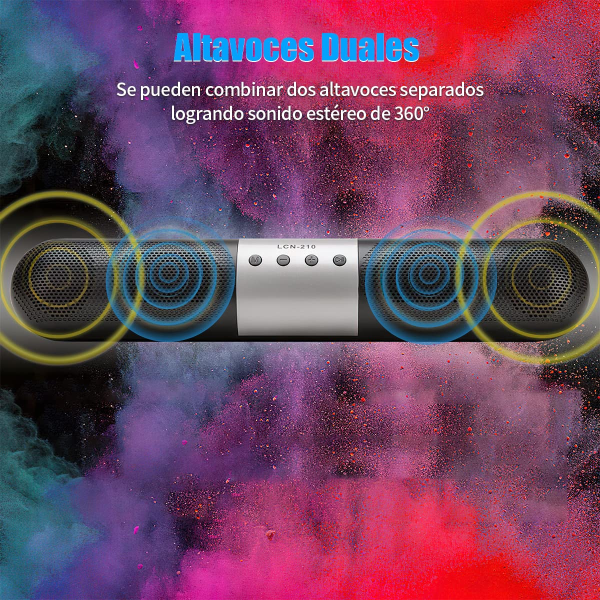 HONGHCL Barra de Sonido, Sound Bar con Conectividad Bluetooth/AUX 3.5mm/USB/TF Card,Barras de Sonido con Sonido Estéreo de 360°,Inalámbrica Bocina de Subwoofer con Llamadas Manos Libres HD y FM
