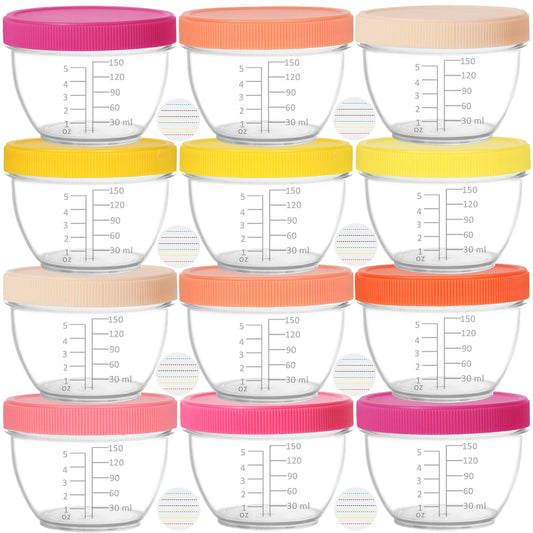 Youngever 18 juegos de almacenamiento de alimentos para bebés, 6 onzas contenedores de alimentos para bebés con tapas, 9 colores rosa brillante, con etiquetas de tapas