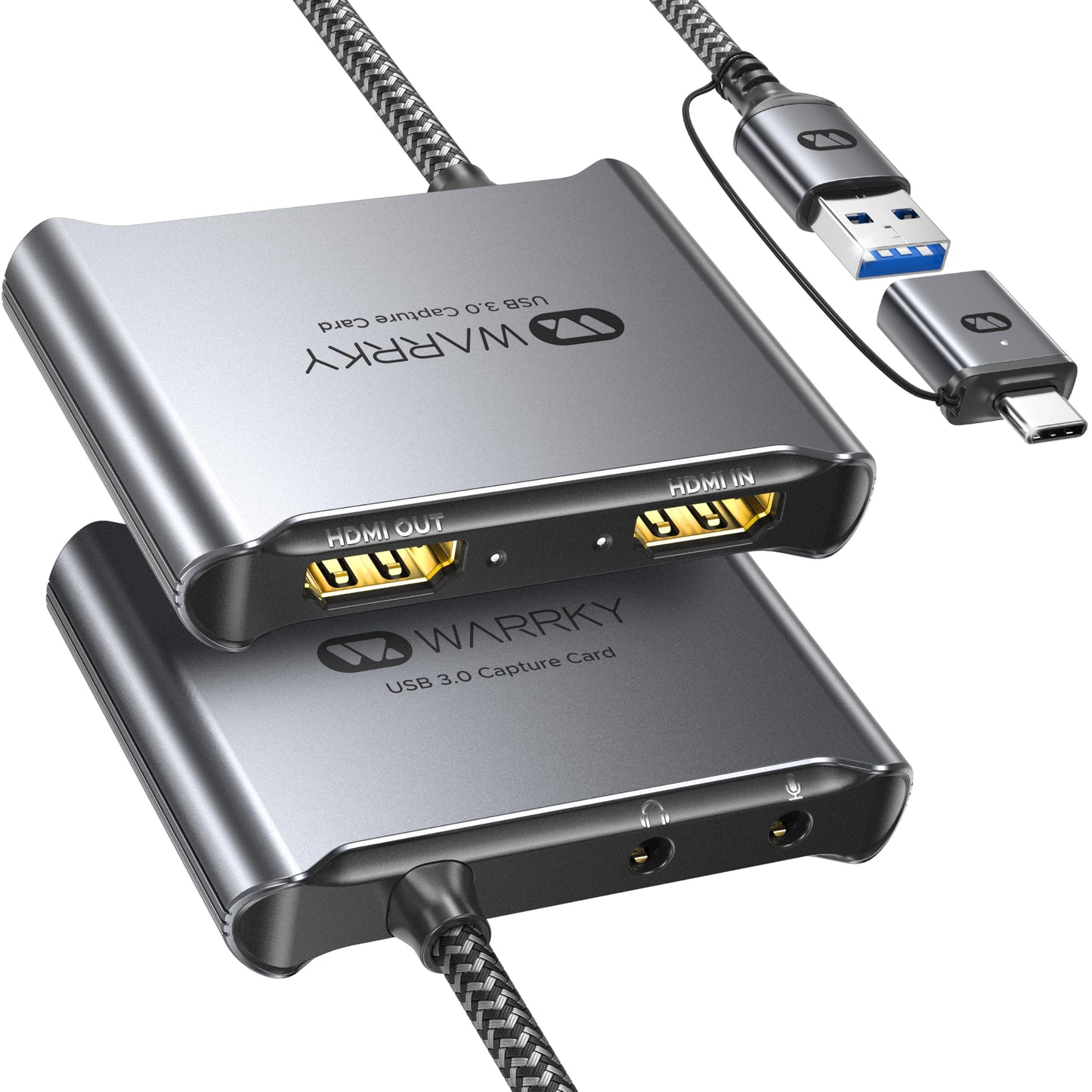 Warrantky - Tarjeta de captura HDMI 4K [con cable USB 3.0 fijo, bucle 4K, sin latencia] 1080P 60FPS Cam Link Video/Dispositivo de captura de audio para transmisión, grabación de juegos, compatible con