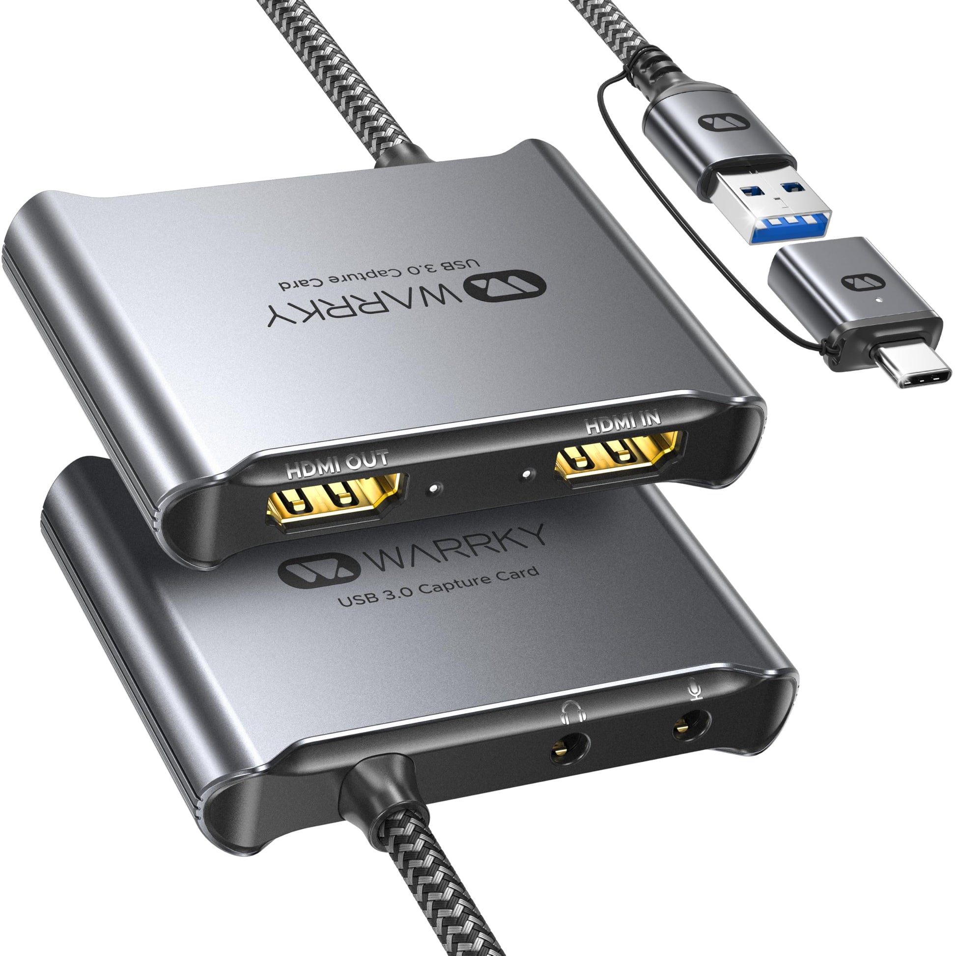 Warrantky - Tarjeta de captura HDMI 4K [con cable USB 3.0 fijo, bucle 4K, sin latencia] 1080P 60FPS Cam Link Video/Dispositivo de captura de audio para transmisión, grabación de juegos, compatible con