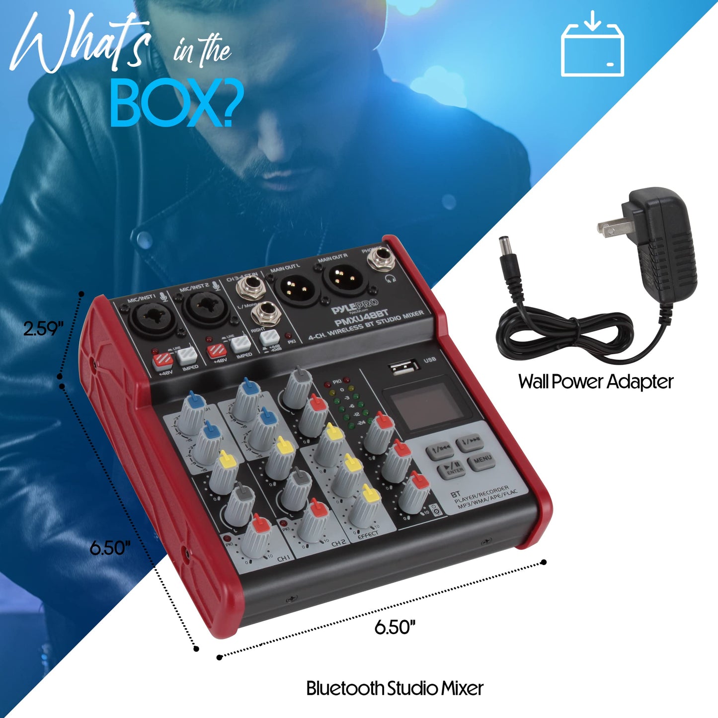 Tabla Mezcladora de Sonido Pyle Azul 4 Canales con Bluetooth Profesional para DJ