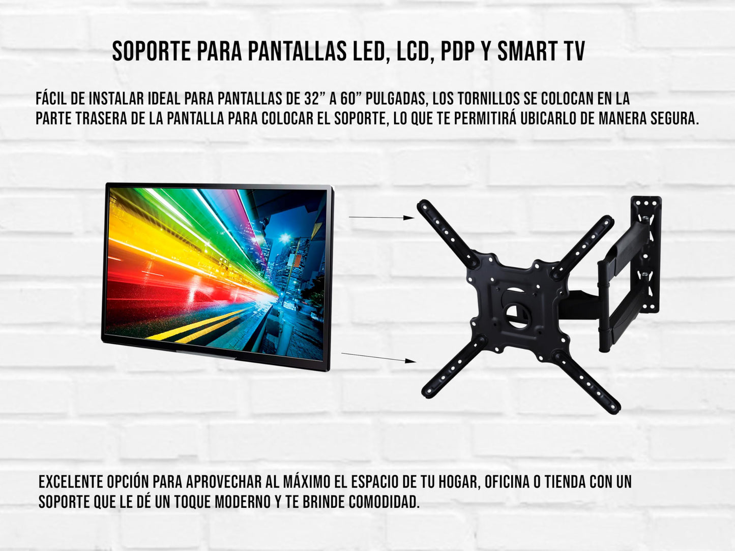 CONTROL EXPERT Soporte para TV Monitor Pantallas de 32 a 60 Pulgadas Brazo Articulado Movible de Pared Soporta hasta 32 Kg 400x400mm