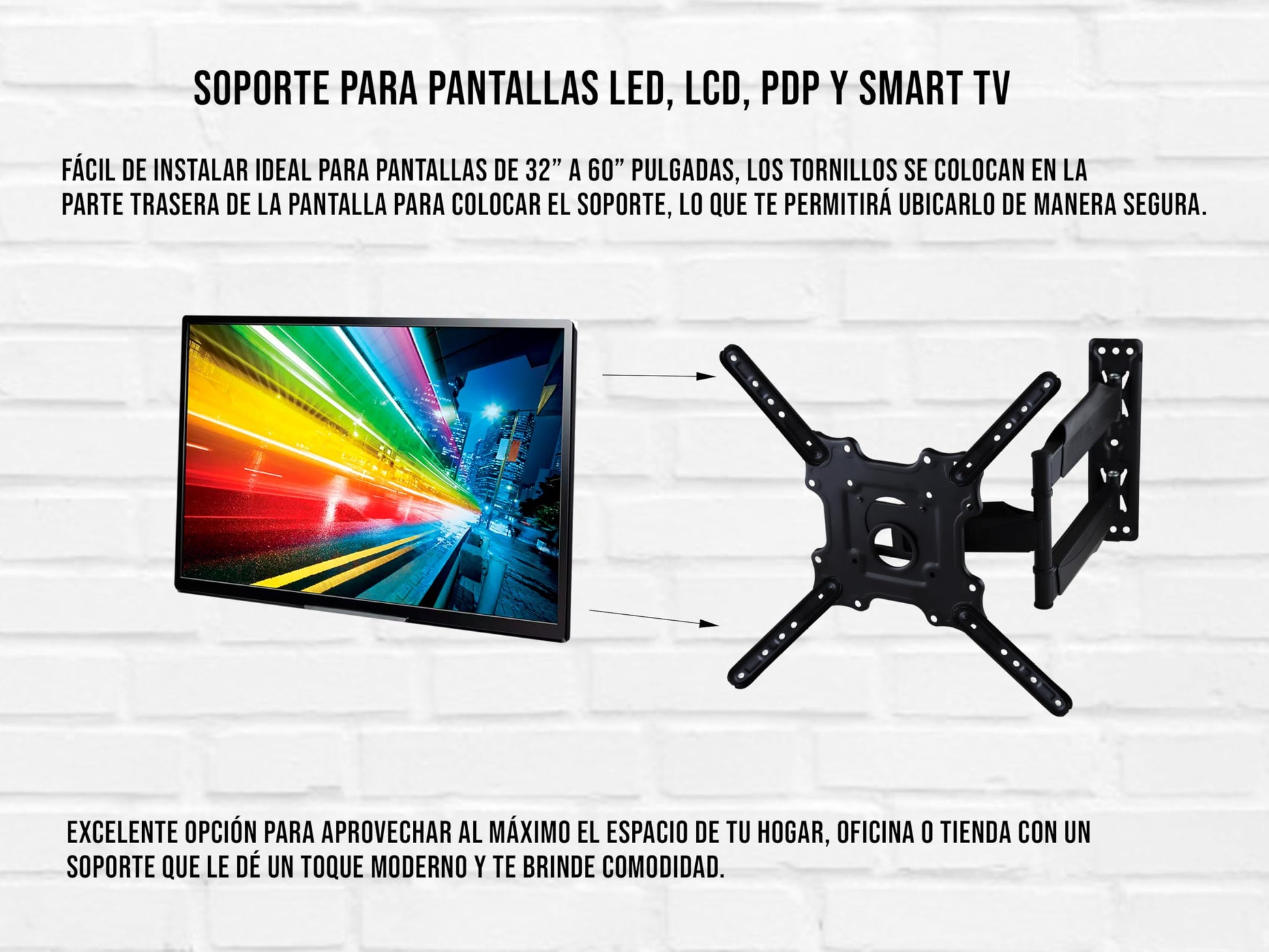 CONTROL EXPERT Soporte para TV Monitor Pantallas de 32 a 60 Pulgadas Brazo Articulado Movible de Pared Soporta hasta 32 Kg 400x400mm