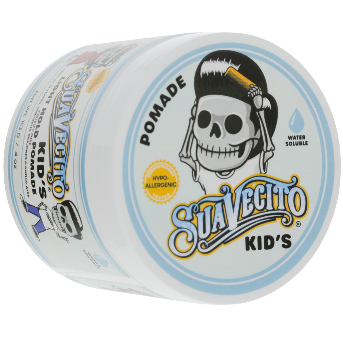 Suavecito Kid'S Pomade Calming Manzanilla Aroma Light Hold 4 Oz. - Gel Para El Cabello Libre De Escamas A Base De Agua - Probado Por Dermatólogos, Fórmula Hipoalergénica - Libre De Sulfatos, Parabenos