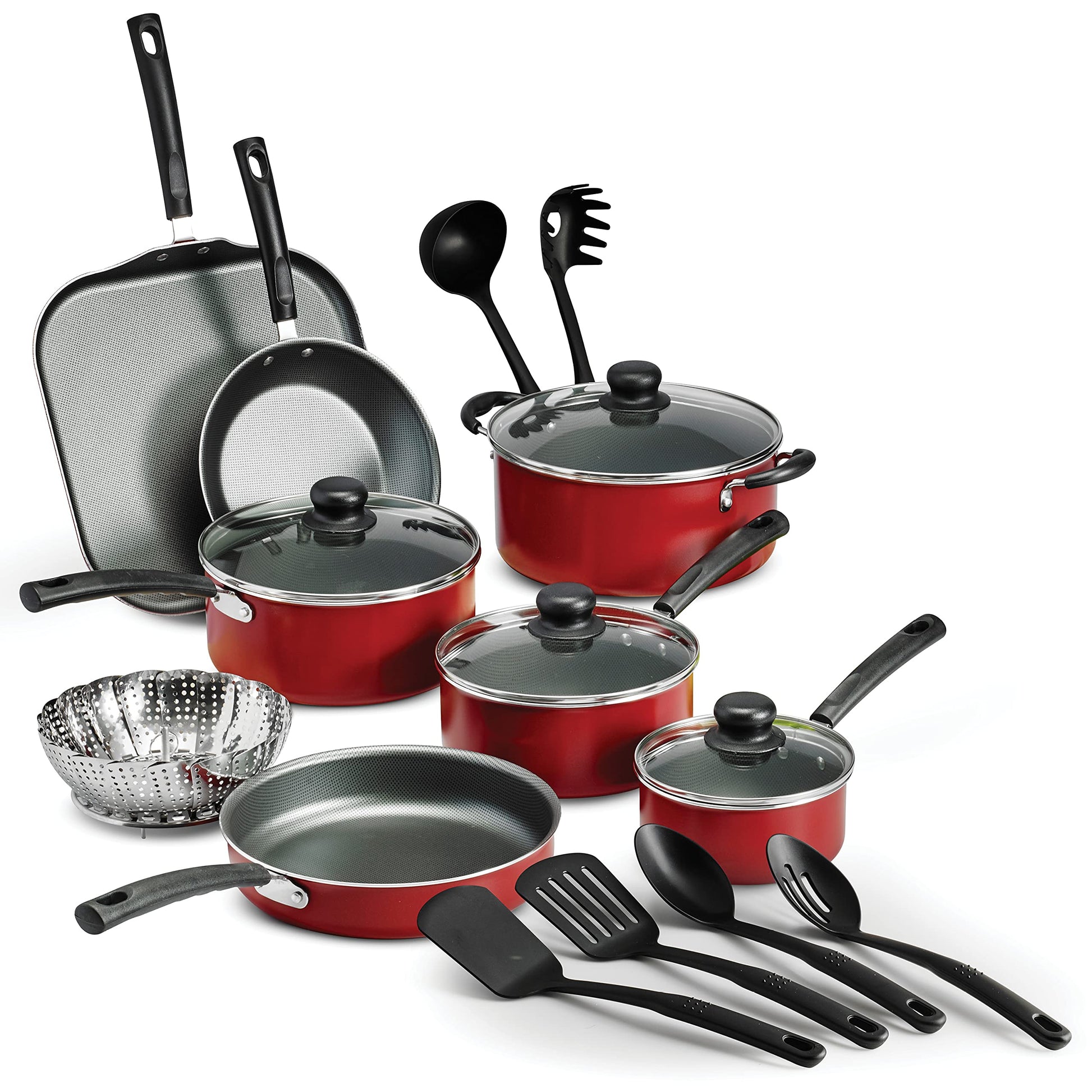 Batería de Cocina Tramontina Rojo Antiadherente Aluminio 18 Piezas