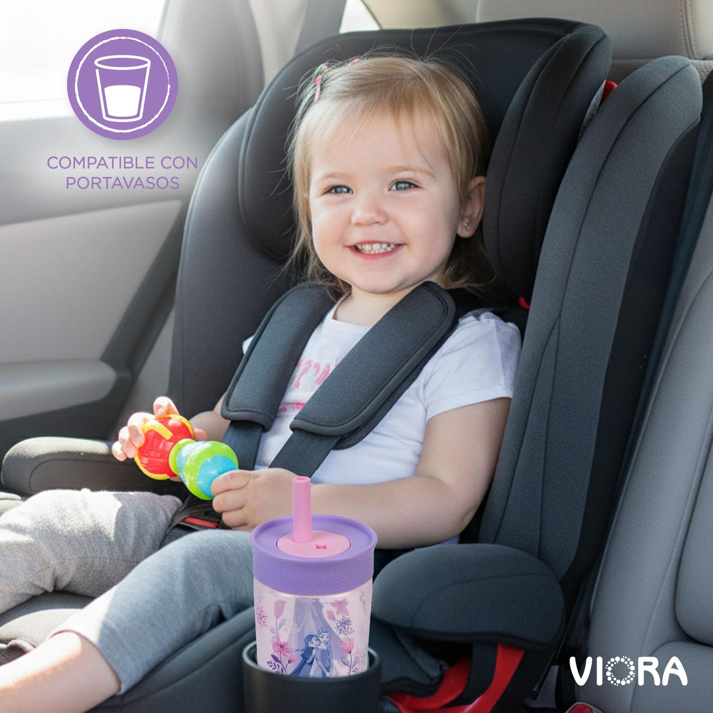 VIORA Termo Infantil Twin Tumb, Vaso Entrenador para Niños de 450 ml (2Pzs), Popote Flexible Antiderrames, Fácil de Limpiar, Ideal para Viajes, Botella de Agua para Niños, Apto para Lavaplatos