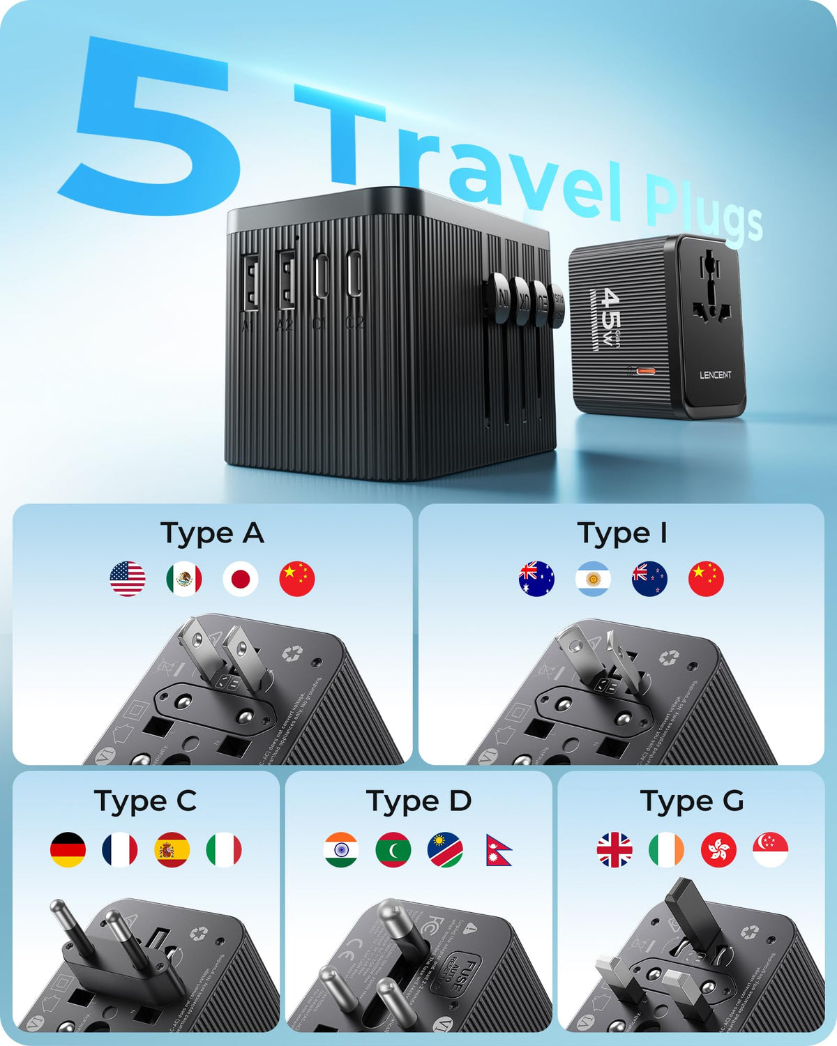 Kit de Adaptador Universal de Viaje LENCENT 45W Internacional
