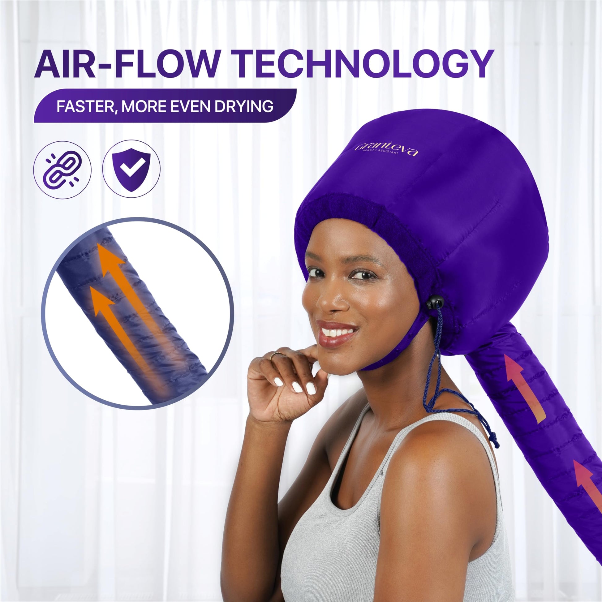 Capó secador de pelo – Gorro secador de pelo suave para el hogar – Kit de secador de pelo con diadema integrada, acelera el tiempo de secado en casa, se utiliza para acondicionamiento profundo, estilo portátil (morado)