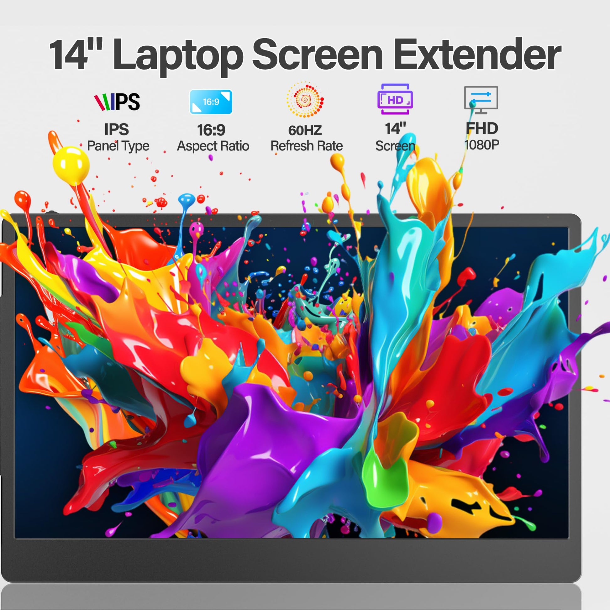 CIDETTY - Extensor de visualización para portátil, visualización ultradelgada FHD 1080P IPS de 14 pulgadas, monitor portátil HDMI/USB-C Plug-Play para portátil, altavoces integrados (Mac, Win,