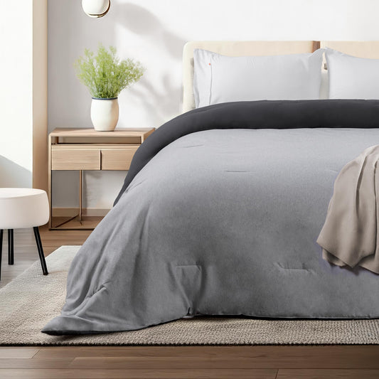 Dreamlab Edredón Acolchado para Toda Estación. Relleno de Microfibras Recubiertas con Gel. Lavado a Máquina. Usar como Edredón o con Funda Duvet. Hipoalergénico.(Gris Jaspeado,Matrimonial 195 x 223cm)