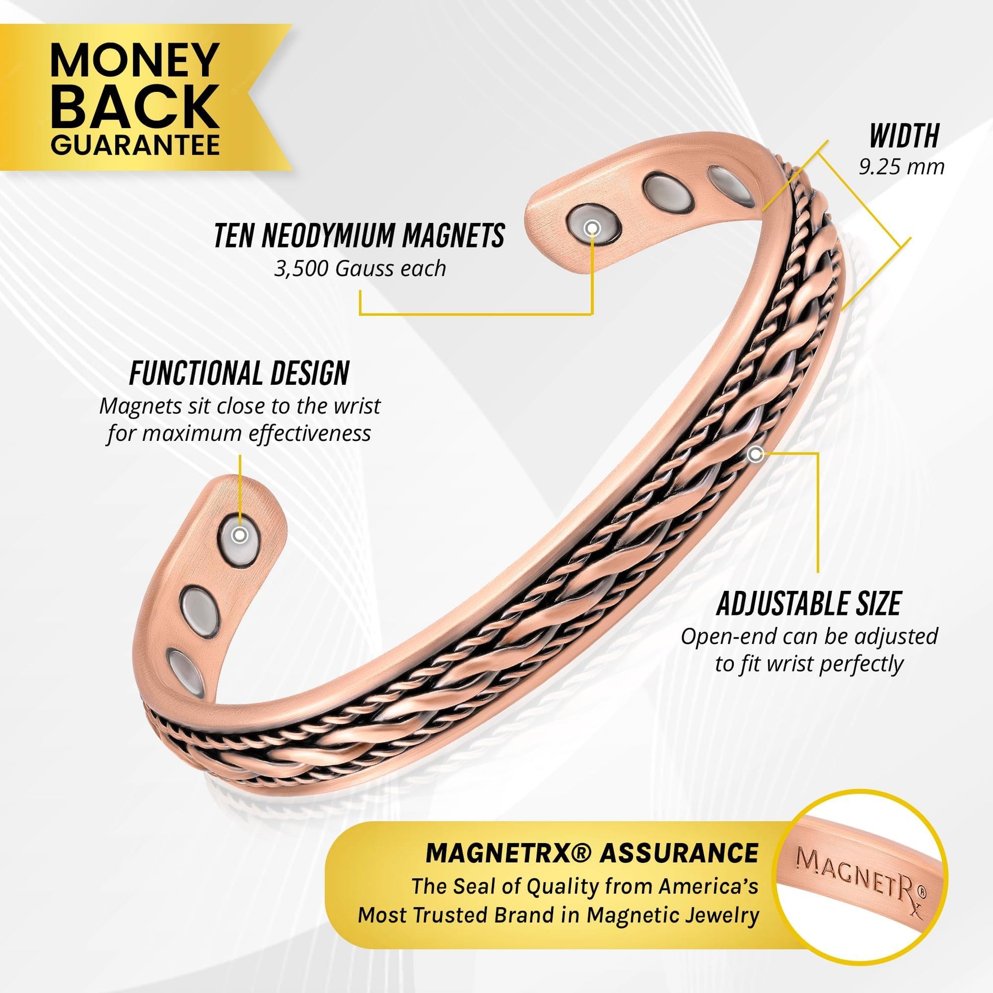 MagnetRX® - Pulsera de cobre para mujer, eficaz 99.9% cobre puro, pulseras de terapia magnética para mujer, pulsera ajustable de cobre (alambre de cobre incrustado)