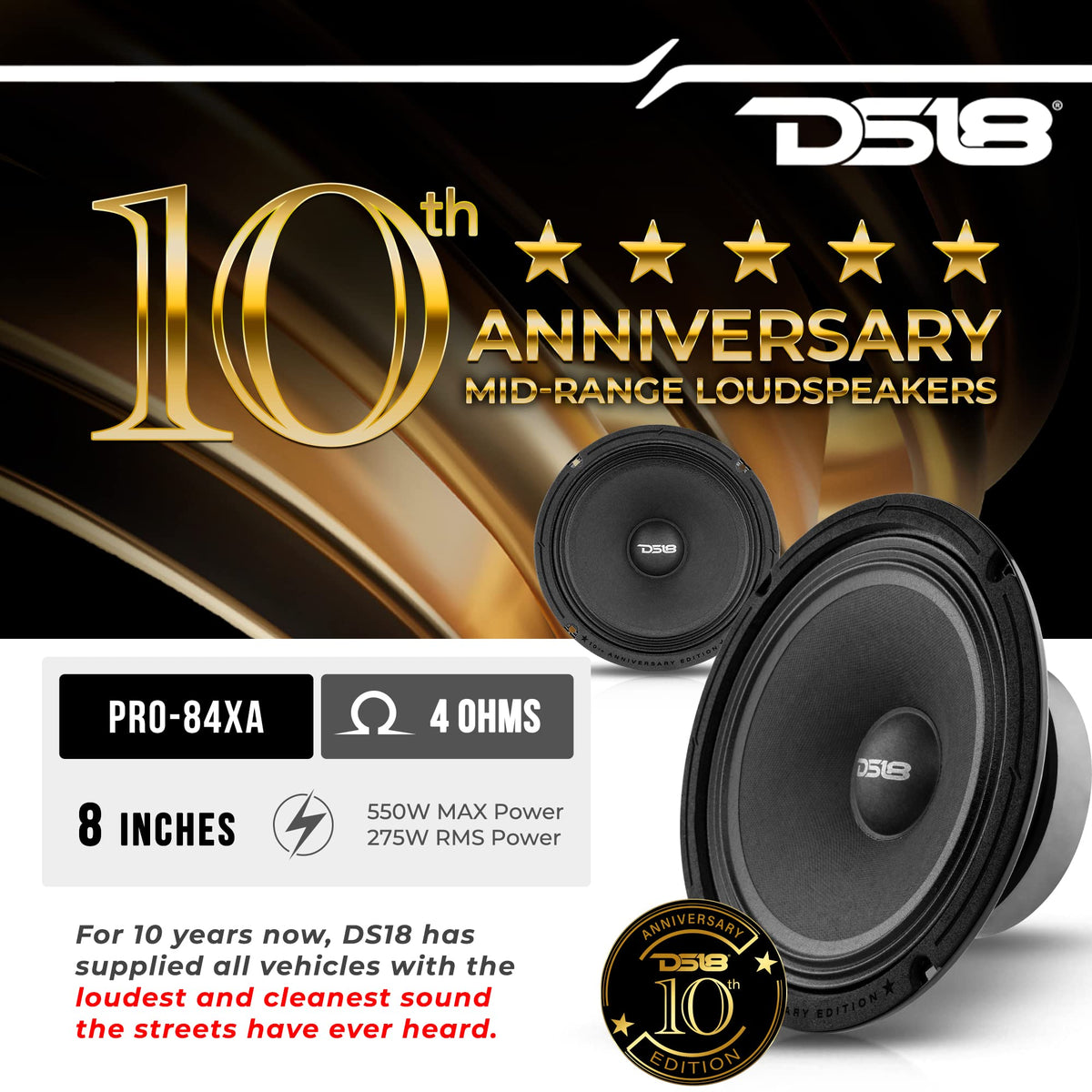 Altavoz 8 Pulgadas DS18 Edición Especial 10 Aniversario Rojo para Sistema de Sonido Estéreo de Coche o Camión