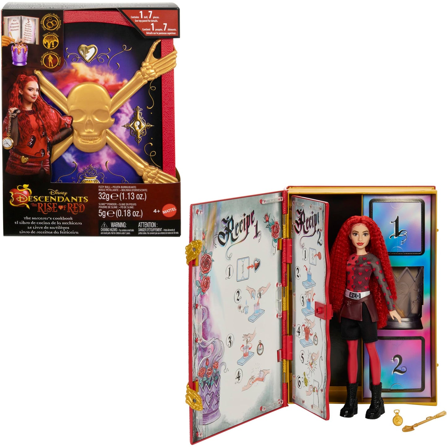 Muñeca Disney Descendientes El Ascenso de Red Mattel Roja con Libro Mágico de Cocina para Niñas