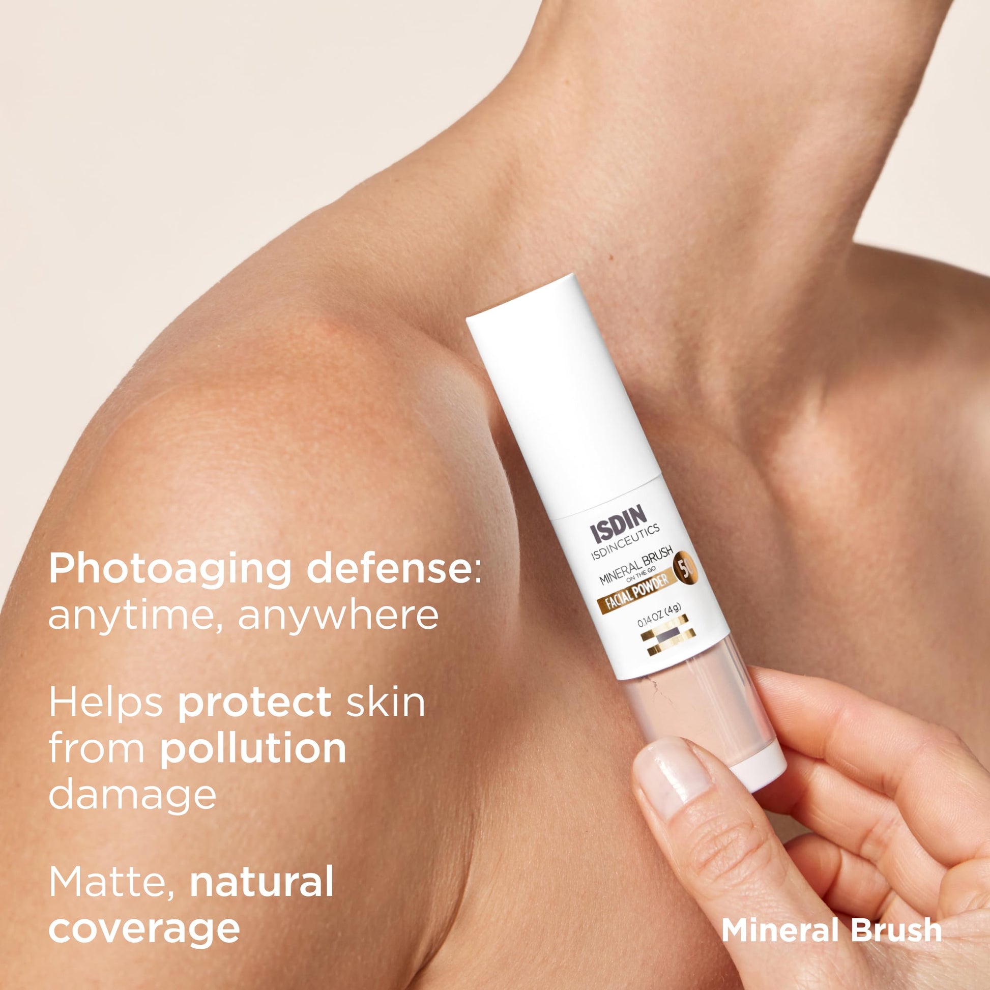 ISDIN Polvo de cepillo mineral, contaminación facial y protección de luz azul, un complemento para tu rutina de cuidado solar, adecuado para pieles sensibles, 4g