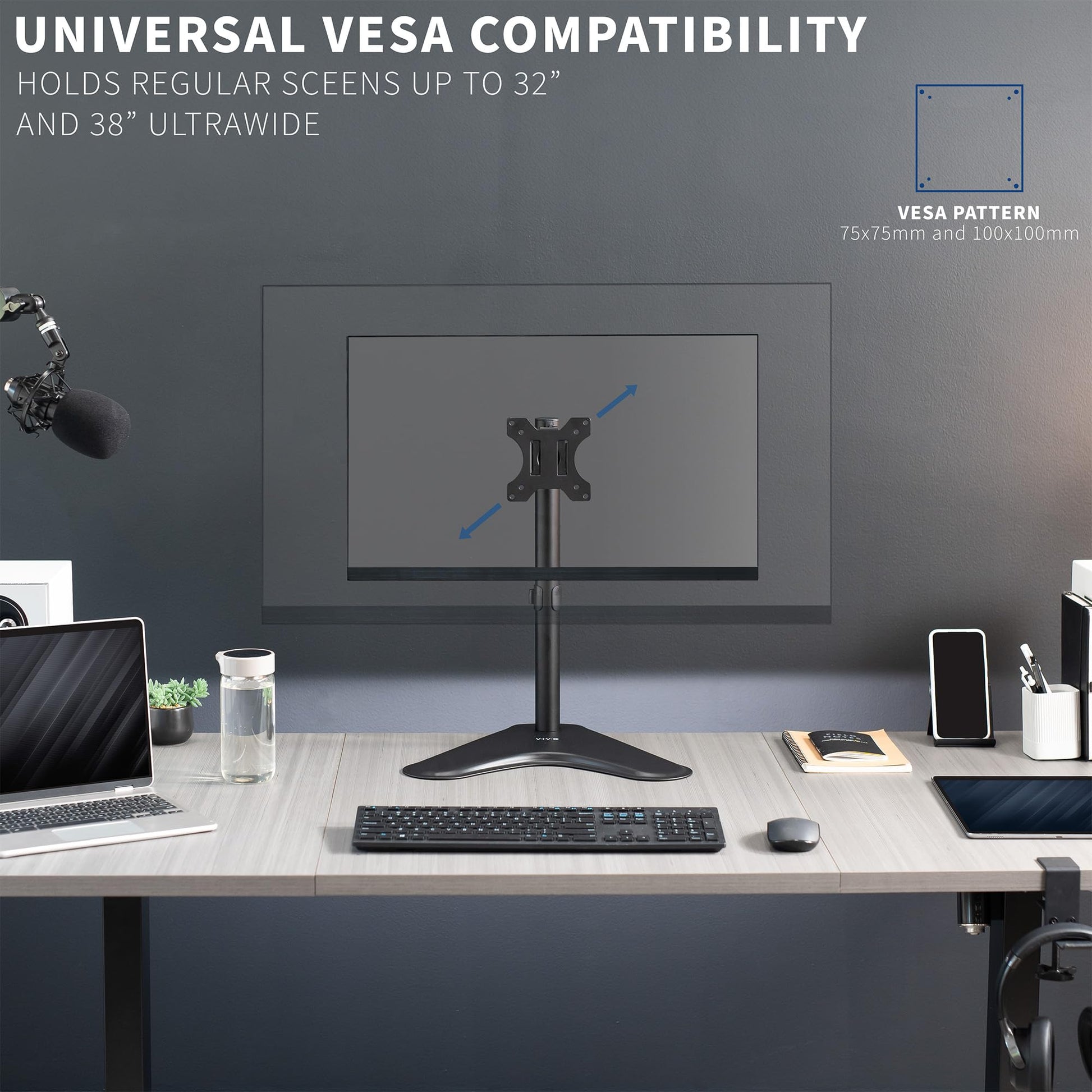 Soporte de Computadora VIVO Negro con Altura Ajustable para Monitor de hasta 38 Pulgadas