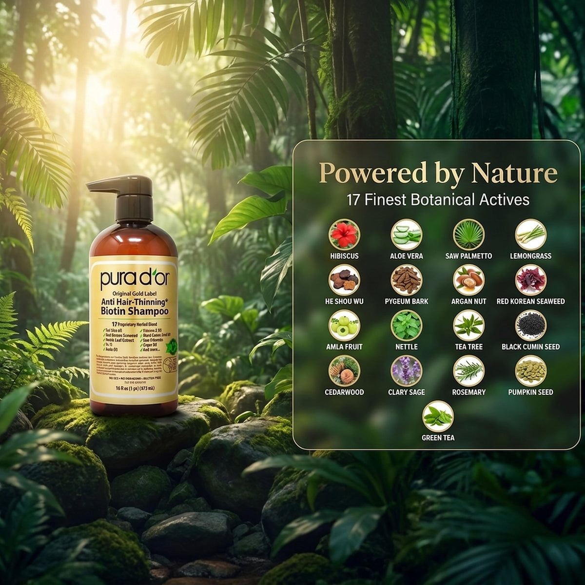 Shampoo PURA D'OR Original Gold Label Argan Oil Biotin Natural para Hombre y Mujer